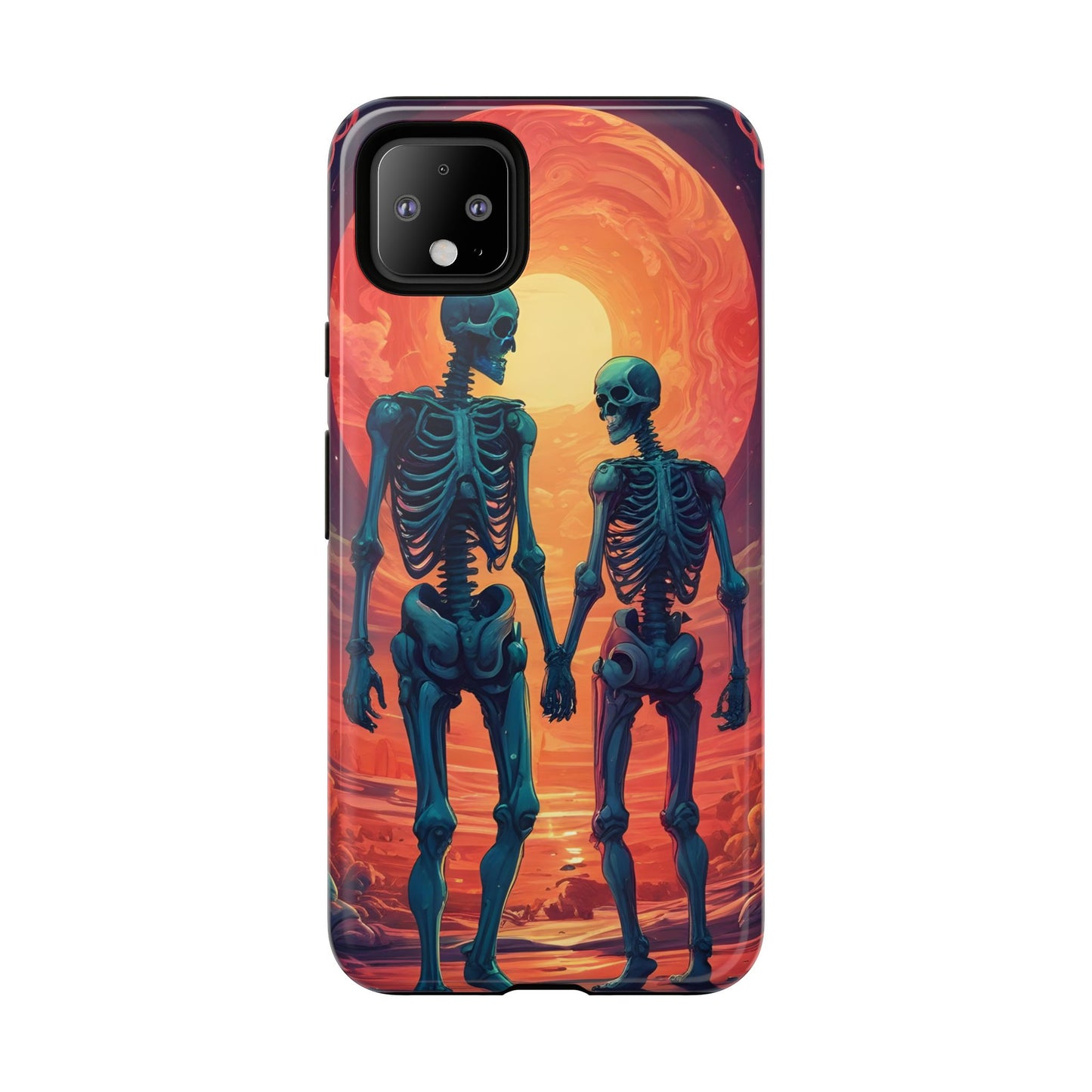 Carcasa de teléfono con esqueletos románticos, funda resistente para teléfono, accesorio de Halloween, regalo único, funda de teléfono para parejas, estética espeluznante.