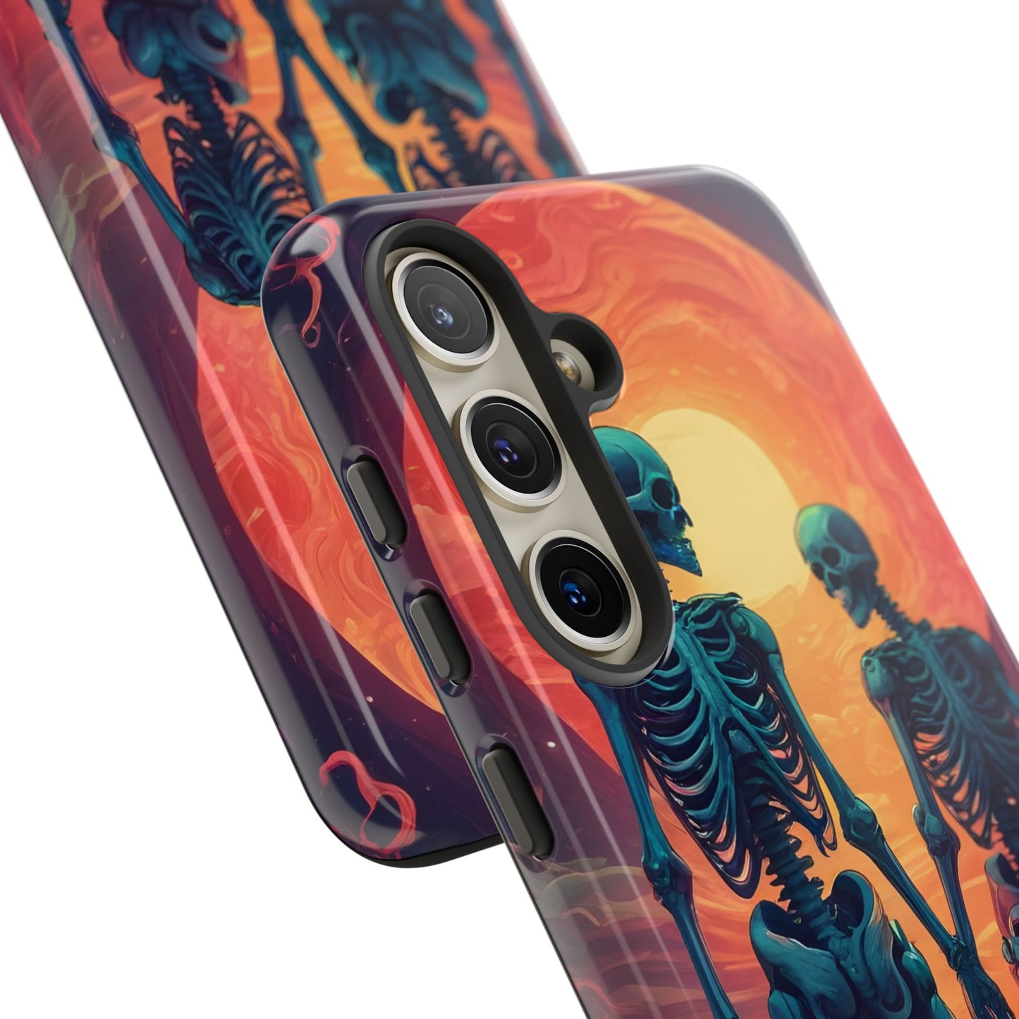 Carcasa de teléfono con esqueletos románticos, funda resistente para teléfono, accesorio de Halloween, regalo único, funda de teléfono para parejas, estética espeluznante.