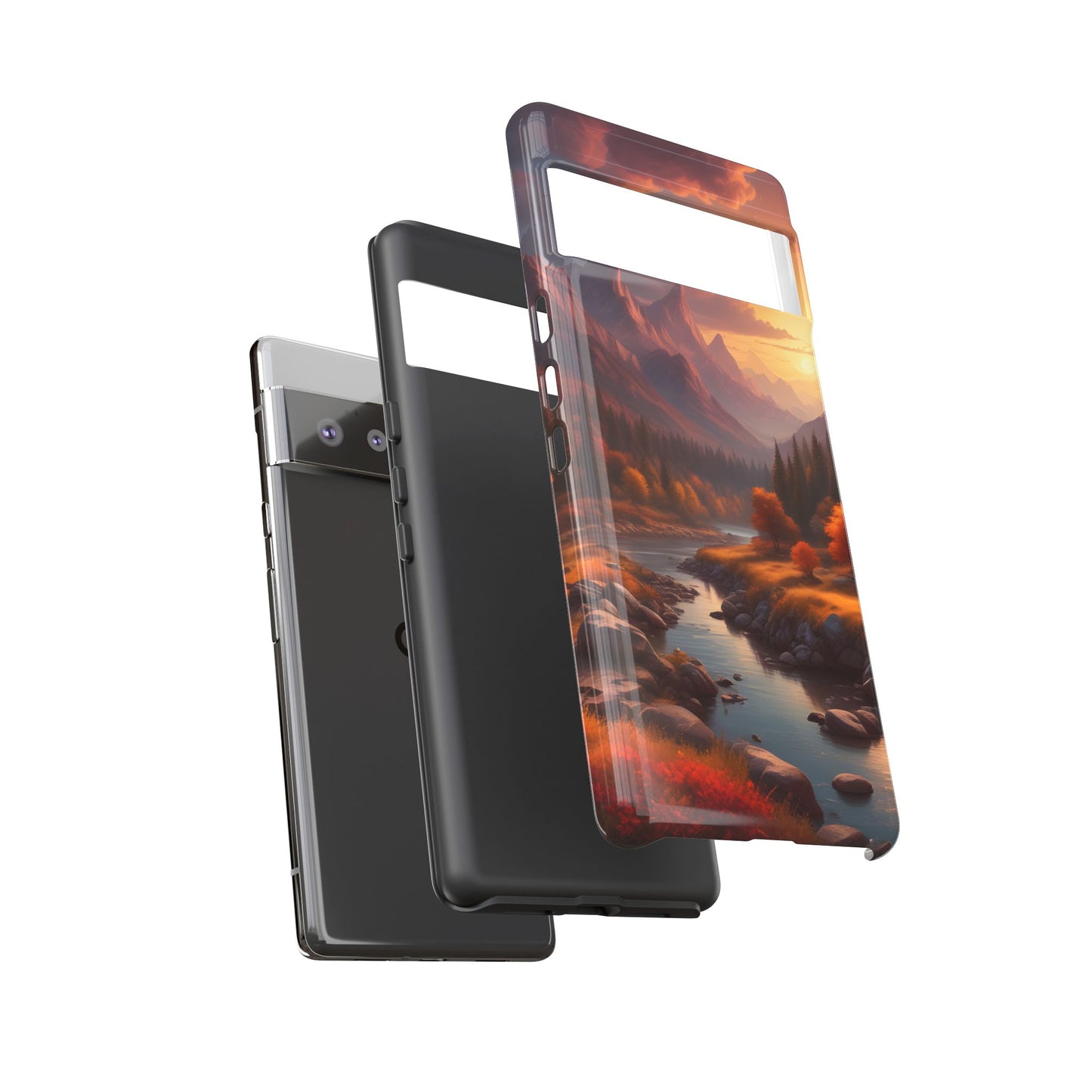 Carcasa para teléfono con diseño de atardecer otoñal en la montaña, regalo para amantes de la naturaleza, funda resistente para teléfono, accesorio para aventuras al aire libre, funda con arte paisajístico.