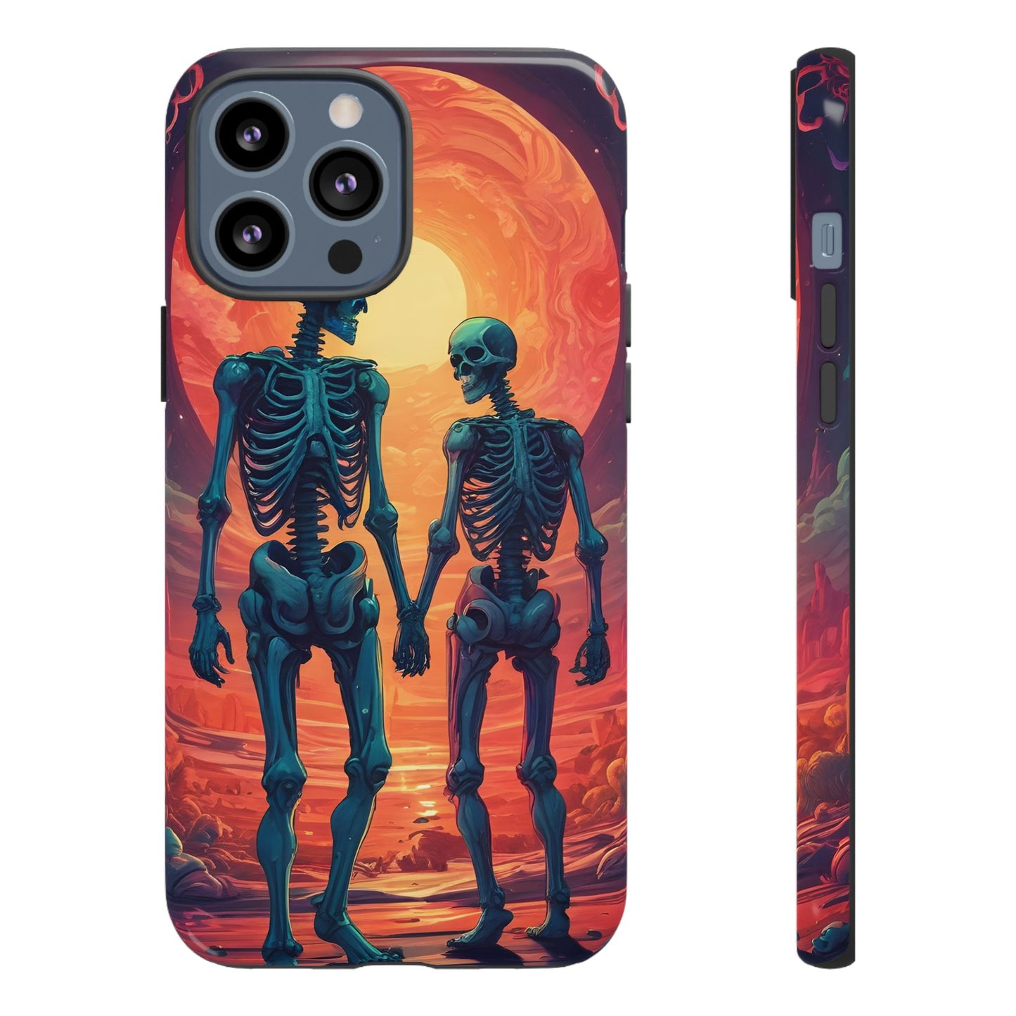 Carcasa de teléfono con esqueletos románticos, funda resistente para teléfono, accesorio de Halloween, regalo único, funda de teléfono para parejas, estética espeluznante.