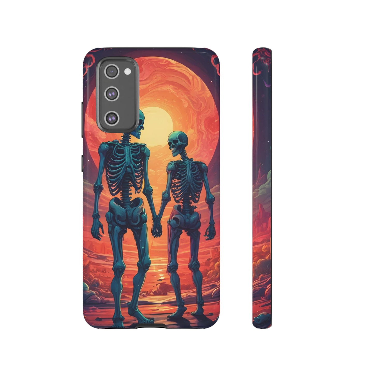 Carcasa de teléfono con esqueletos románticos, funda resistente para teléfono, accesorio de Halloween, regalo único, funda de teléfono para parejas, estética espeluznante.