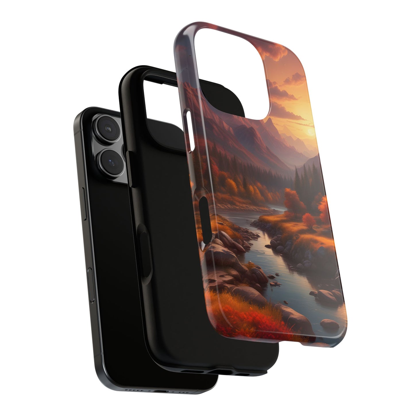 Carcasa para teléfono con diseño de atardecer otoñal en la montaña, regalo para amantes de la naturaleza, funda resistente para teléfono, accesorio para aventuras al aire libre, funda con arte paisajístico.