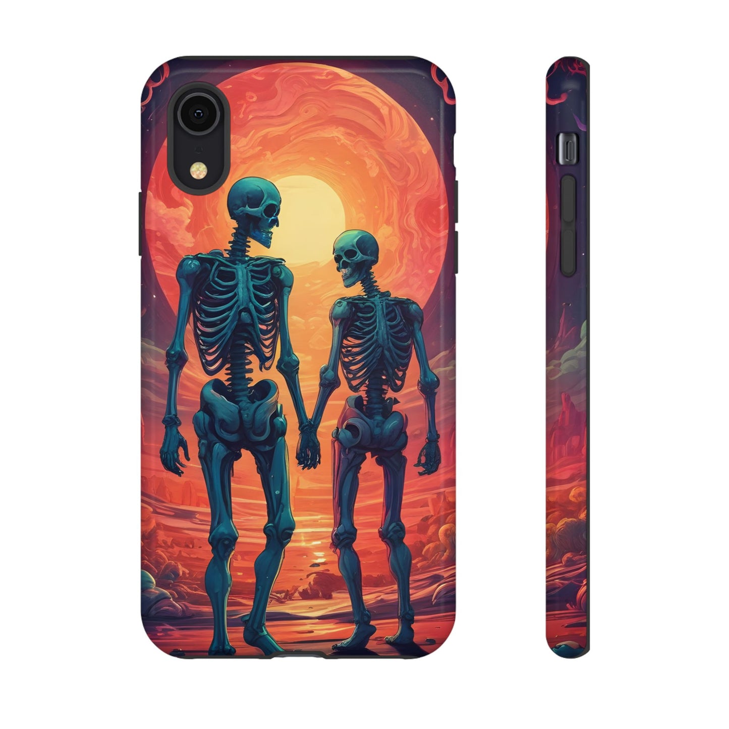 Carcasa de teléfono con esqueletos románticos, funda resistente para teléfono, accesorio de Halloween, regalo único, funda de teléfono para parejas, estética espeluznante.