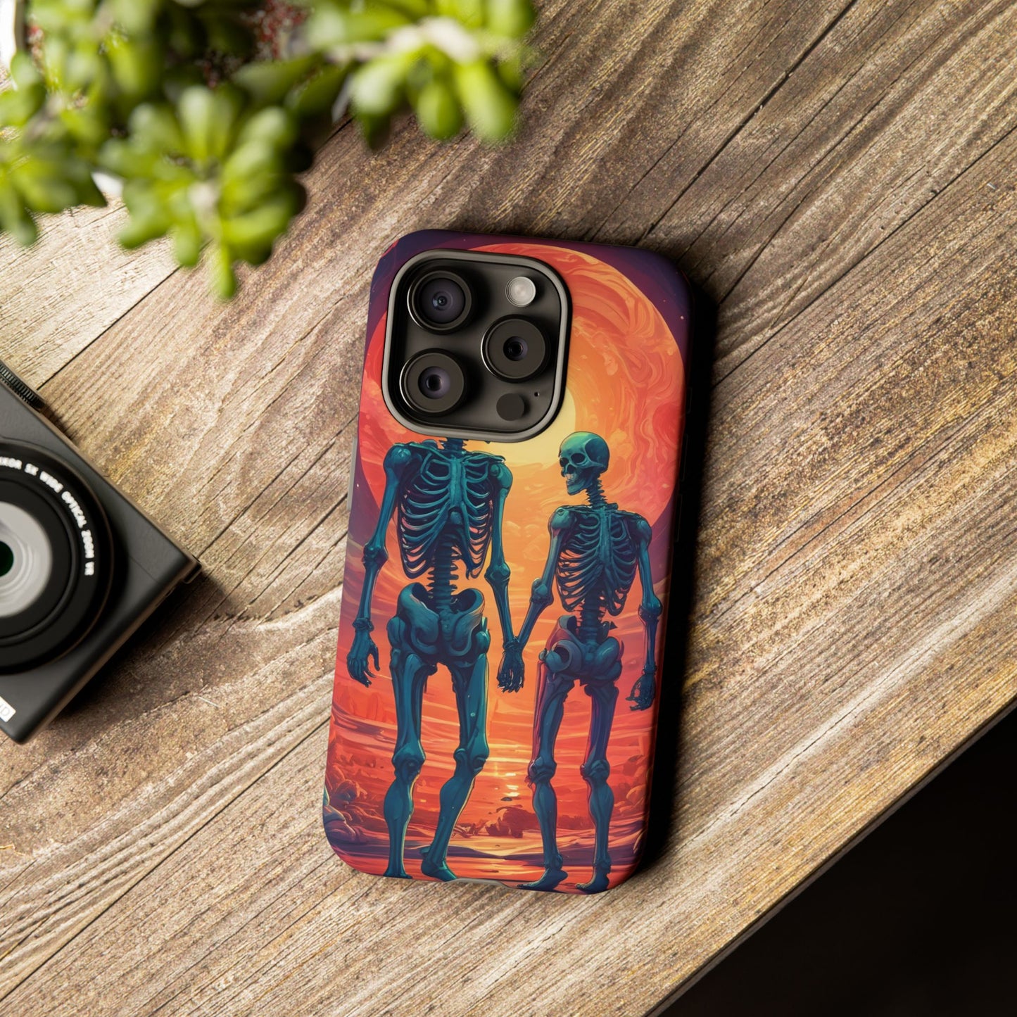 Carcasa de teléfono con esqueletos románticos, funda resistente para teléfono, accesorio de Halloween, regalo único, funda de teléfono para parejas, estética espeluznante.