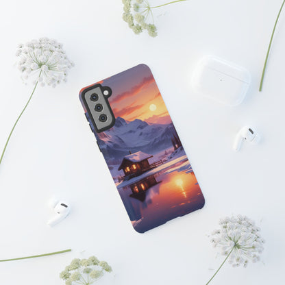 Snowy Mountain Cabin Phone Case, Tough Cases for Nature Lovers, Scenic Phone Cover, Gift for Hikers, Outdoor Adventure Accessory