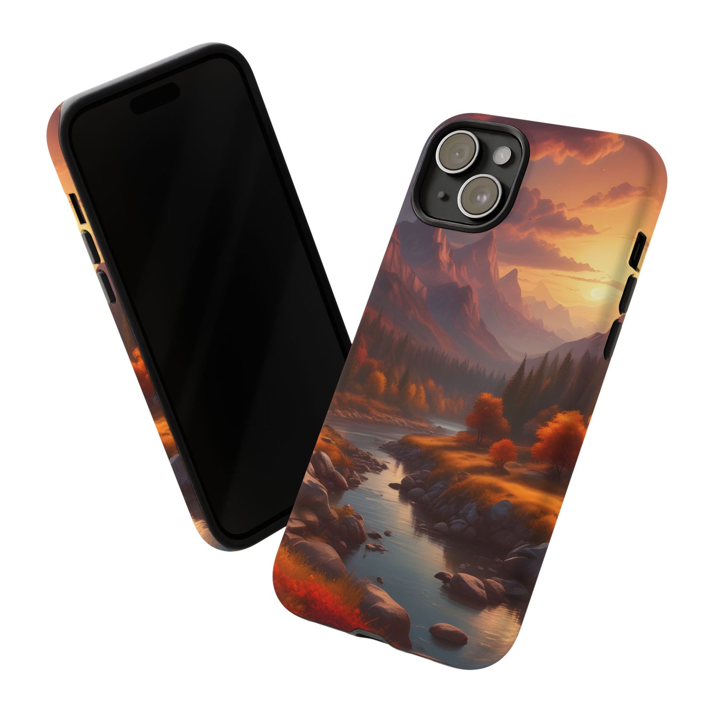 Carcasa para teléfono con diseño de atardecer otoñal en la montaña, regalo para amantes de la naturaleza, funda resistente para teléfono, accesorio para aventuras al aire libre, funda con arte paisajístico.
