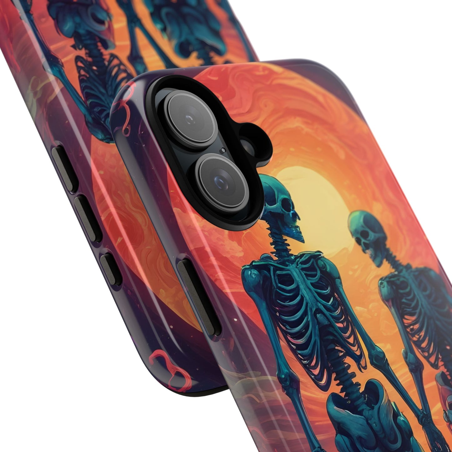 Carcasa de teléfono con esqueletos románticos, funda resistente para teléfono, accesorio de Halloween, regalo único, funda de teléfono para parejas, estética espeluznante.
