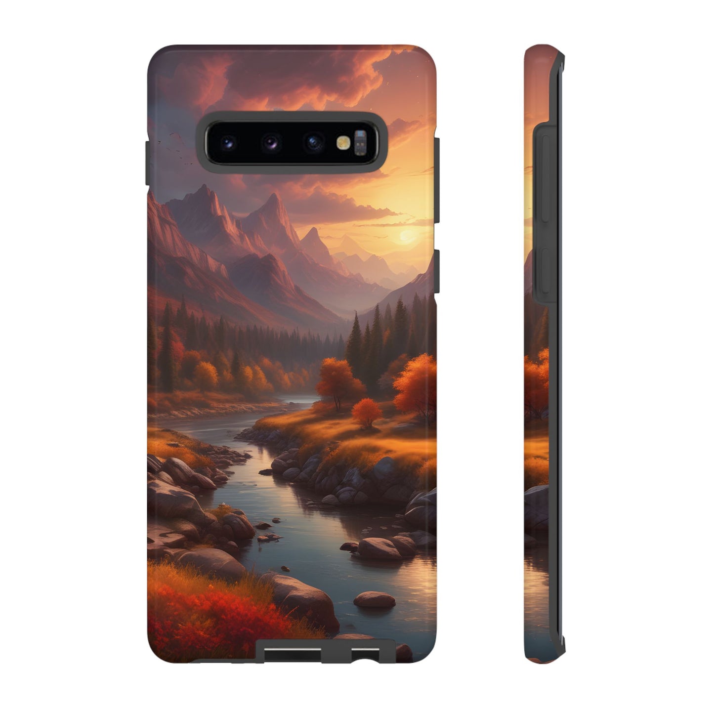 Carcasa para teléfono con diseño de atardecer otoñal en la montaña, regalo para amantes de la naturaleza, funda resistente para teléfono, accesorio para aventuras al aire libre, funda con arte paisajístico.