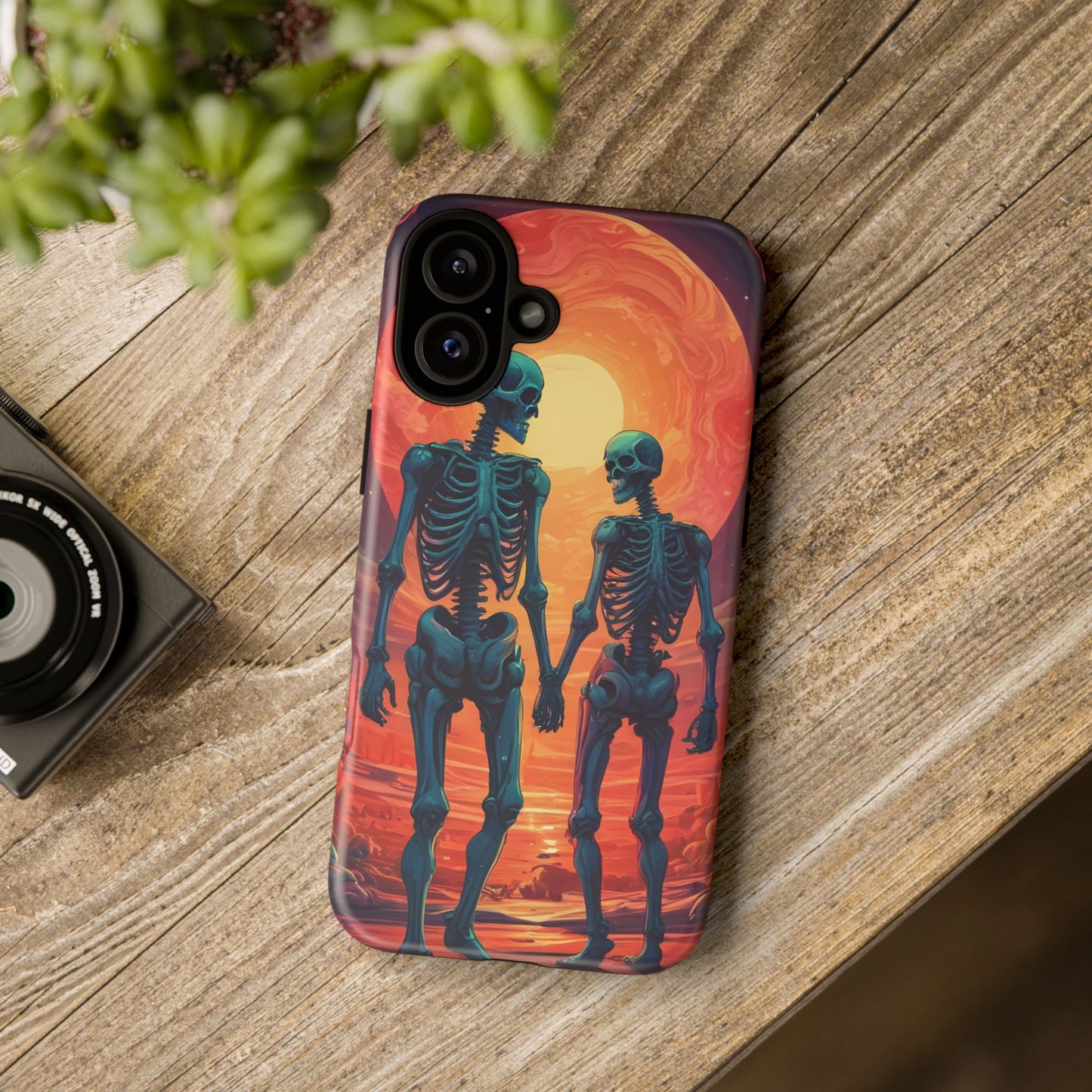Carcasa de teléfono con esqueletos románticos, funda resistente para teléfono, accesorio de Halloween, regalo único, funda de teléfono para parejas, estética espeluznante.