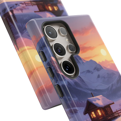 Snowy Mountain Cabin Phone Case, Tough Cases for Nature Lovers, Scenic Phone Cover, Gift for Hikers, Outdoor Adventure Accessory