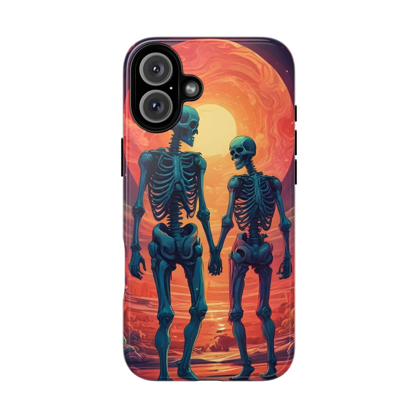 Carcasa de teléfono con esqueletos románticos, funda resistente para teléfono, accesorio de Halloween, regalo único, funda de teléfono para parejas, estética espeluznante.