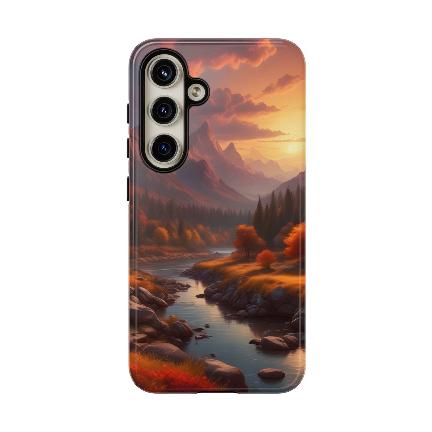 Carcasa para teléfono con diseño de atardecer otoñal en la montaña, regalo para amantes de la naturaleza, funda resistente para teléfono, accesorio para aventuras al aire libre, funda con arte paisajístico.