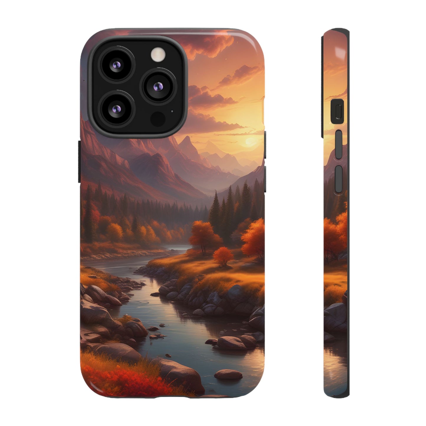 Carcasa para teléfono con diseño de atardecer otoñal en la montaña, regalo para amantes de la naturaleza, funda resistente para teléfono, accesorio para aventuras al aire libre, funda con arte paisajístico.