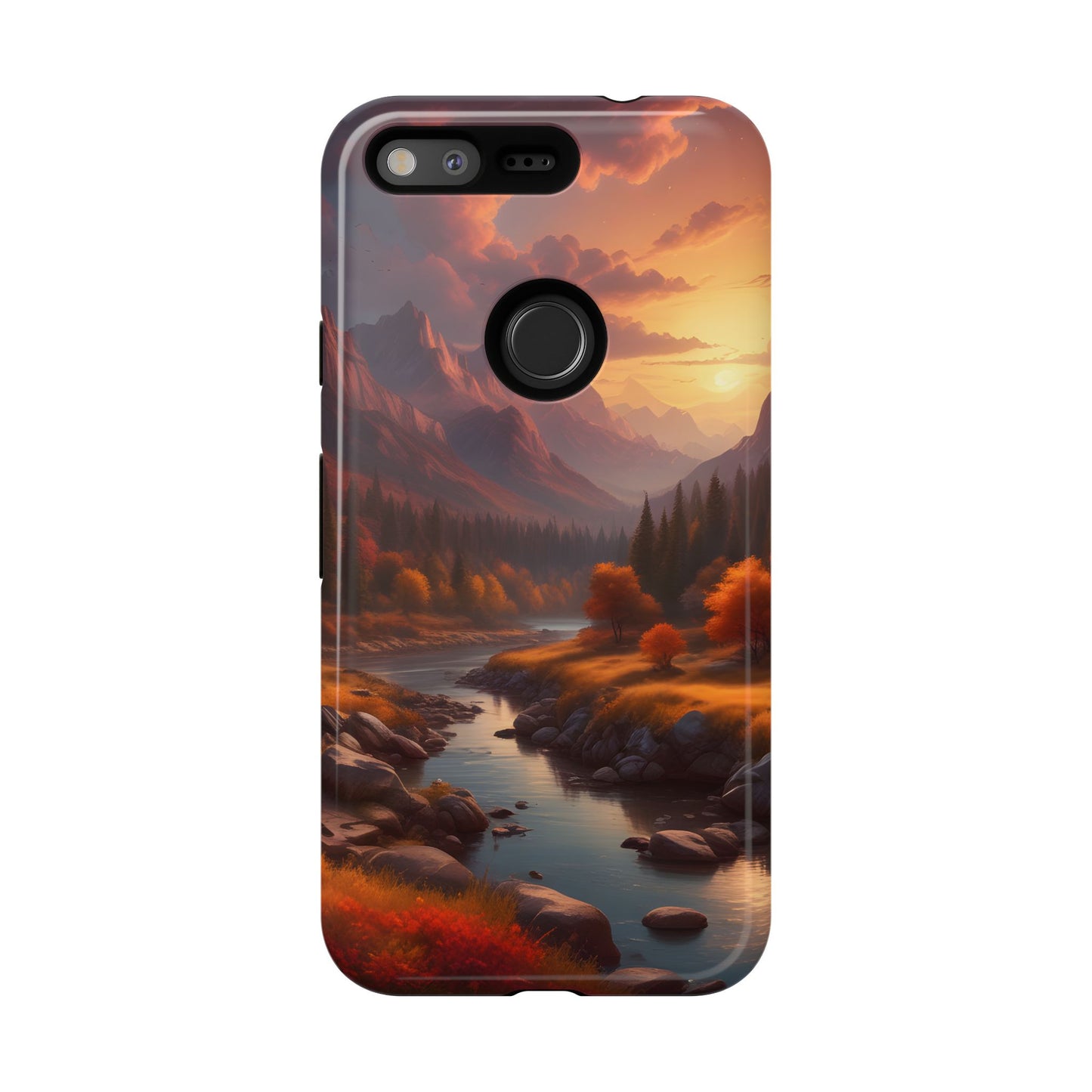 Carcasa para teléfono con diseño de atardecer otoñal en la montaña, regalo para amantes de la naturaleza, funda resistente para teléfono, accesorio para aventuras al aire libre, funda con arte paisajístico.