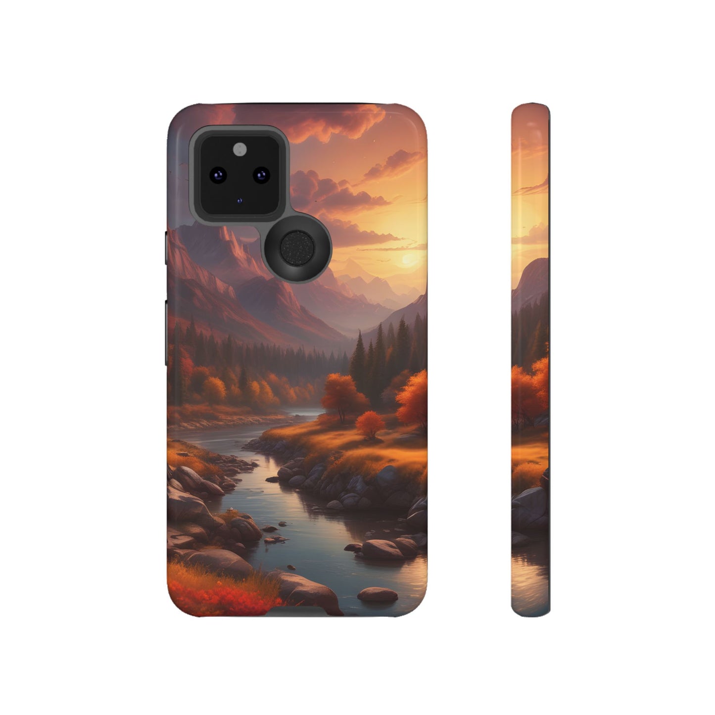Carcasa para teléfono con diseño de atardecer otoñal en la montaña, regalo para amantes de la naturaleza, funda resistente para teléfono, accesorio para aventuras al aire libre, funda con arte paisajístico.