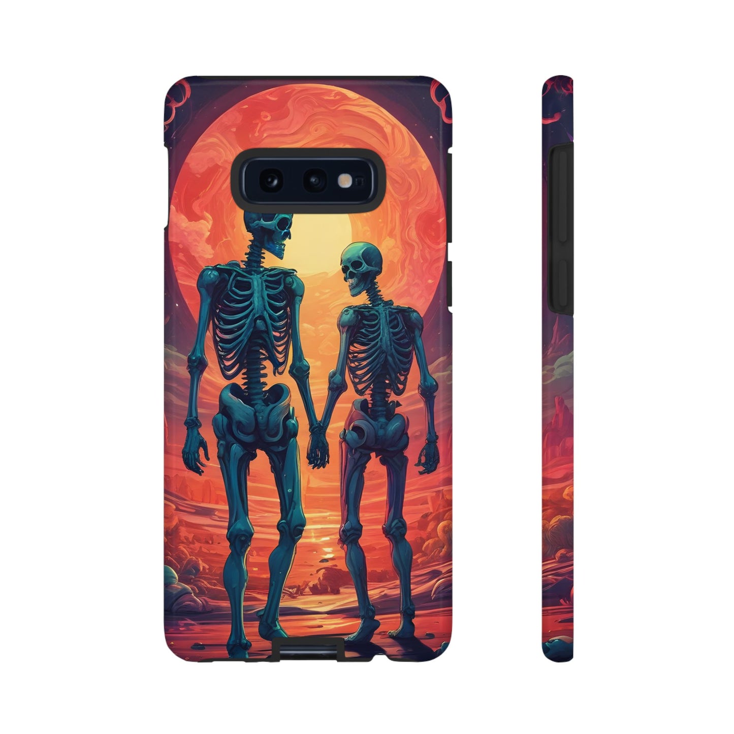 Carcasa de teléfono con esqueletos románticos, funda resistente para teléfono, accesorio de Halloween, regalo único, funda de teléfono para parejas, estética espeluznante.