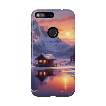 Snowy Mountain Cabin Phone Case, Tough Cases for Nature Lovers, Scenic Phone Cover, Gift for Hikers, Outdoor Adventure Accessory