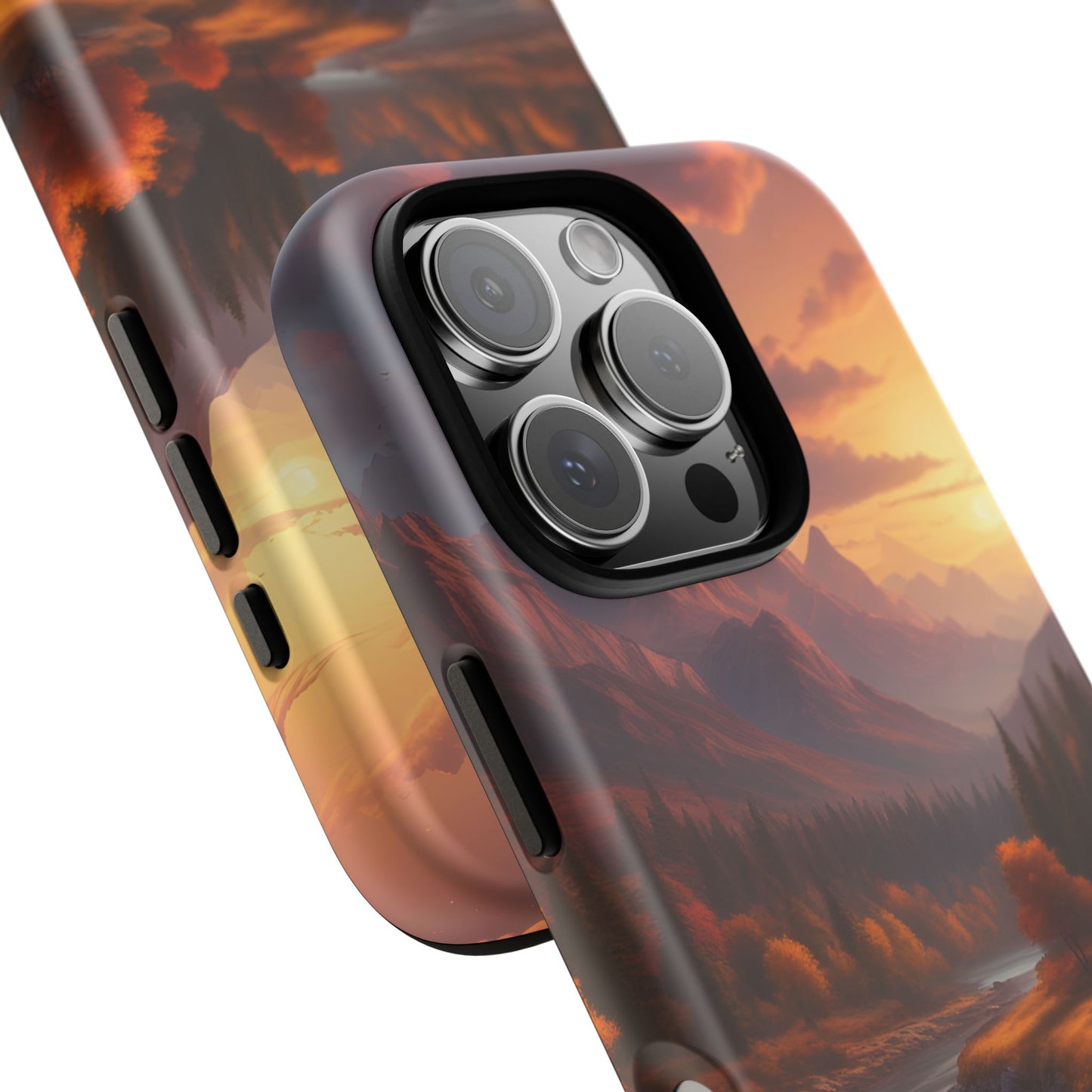 Carcasa para teléfono con diseño de atardecer otoñal en la montaña, regalo para amantes de la naturaleza, funda resistente para teléfono, accesorio para aventuras al aire libre, funda con arte paisajístico.
