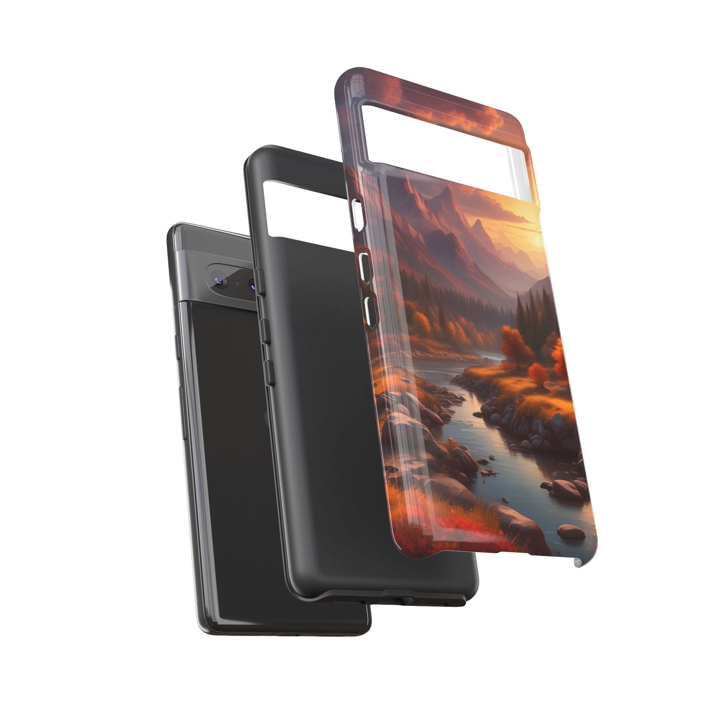 Carcasa para teléfono con diseño de atardecer otoñal en la montaña, regalo para amantes de la naturaleza, funda resistente para teléfono, accesorio para aventuras al aire libre, funda con arte paisajístico.