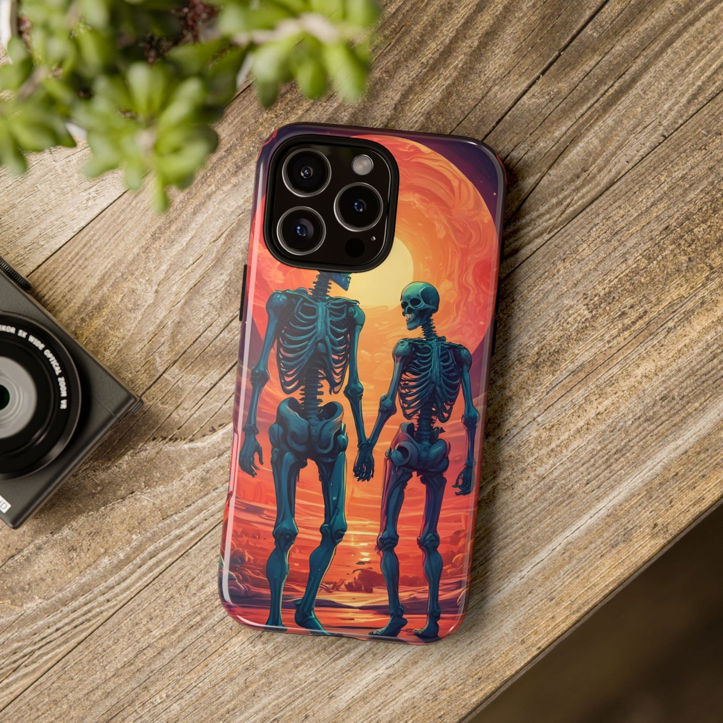 Carcasa de teléfono con esqueletos románticos, funda resistente para teléfono, accesorio de Halloween, regalo único, funda de teléfono para parejas, estética espeluznante.
