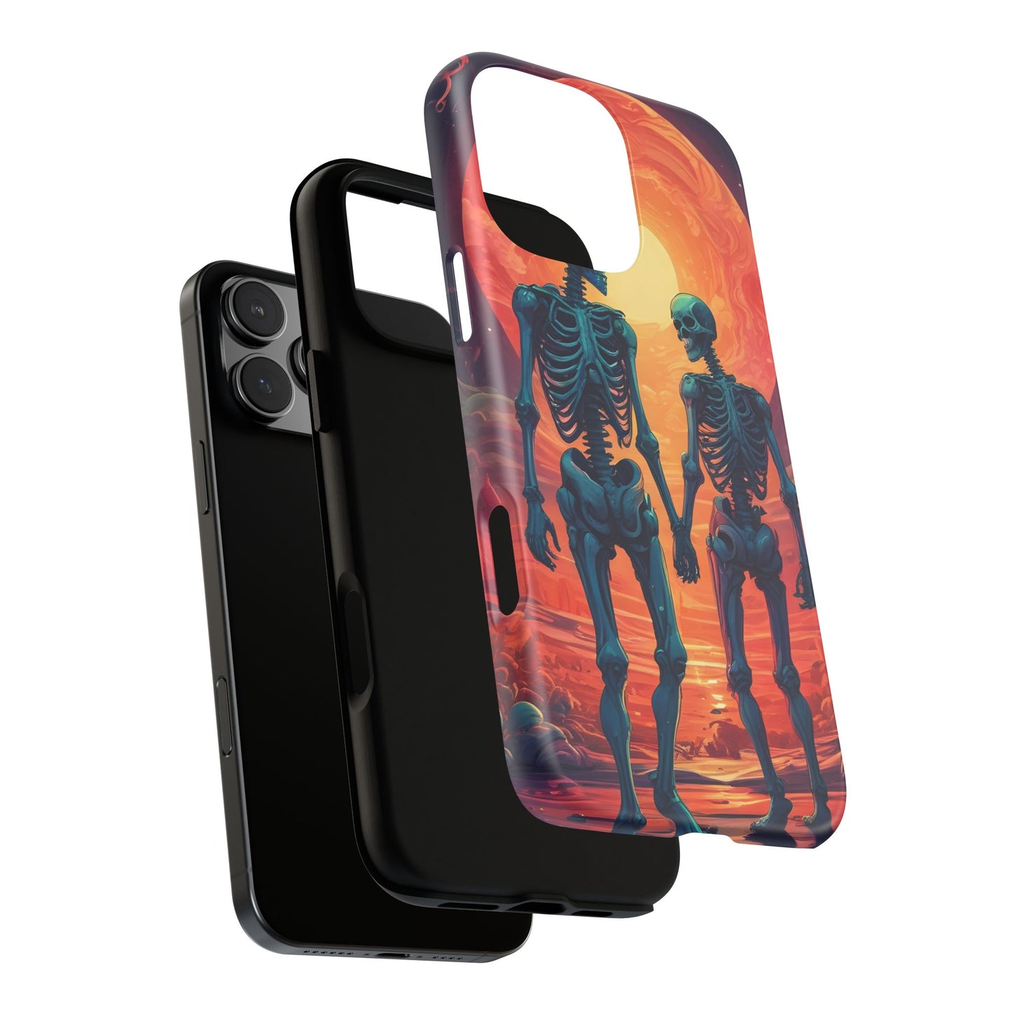 Carcasa de teléfono con esqueletos románticos, funda resistente para teléfono, accesorio de Halloween, regalo único, funda de teléfono para parejas, estética espeluznante.