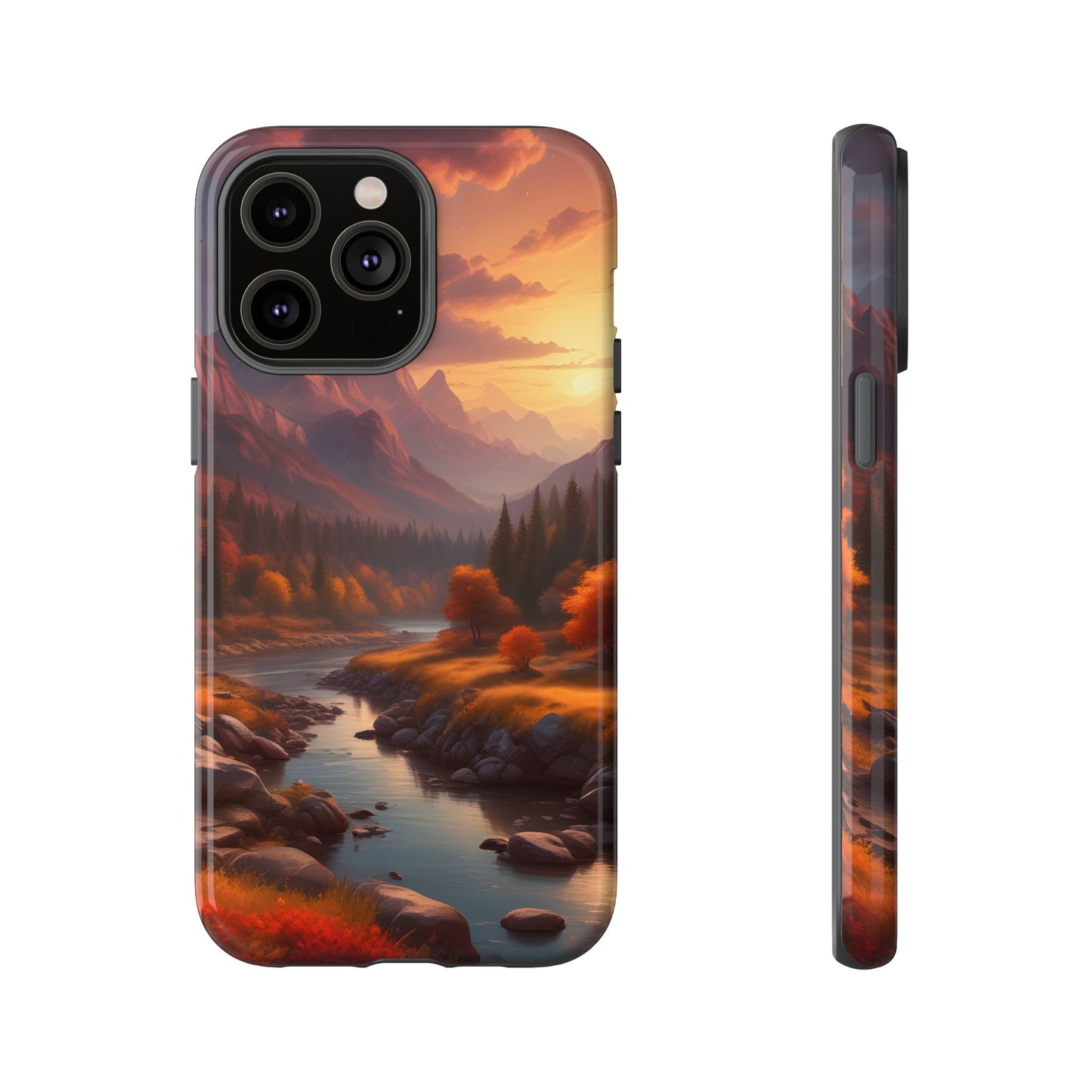 Carcasa para teléfono con diseño de atardecer otoñal en la montaña, regalo para amantes de la naturaleza, funda resistente para teléfono, accesorio para aventuras al aire libre, funda con arte paisajístico.