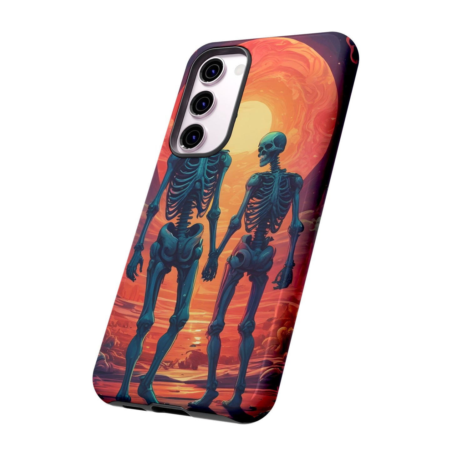 Carcasa de teléfono con esqueletos románticos, funda resistente para teléfono, accesorio de Halloween, regalo único, funda de teléfono para parejas, estética espeluznante.
