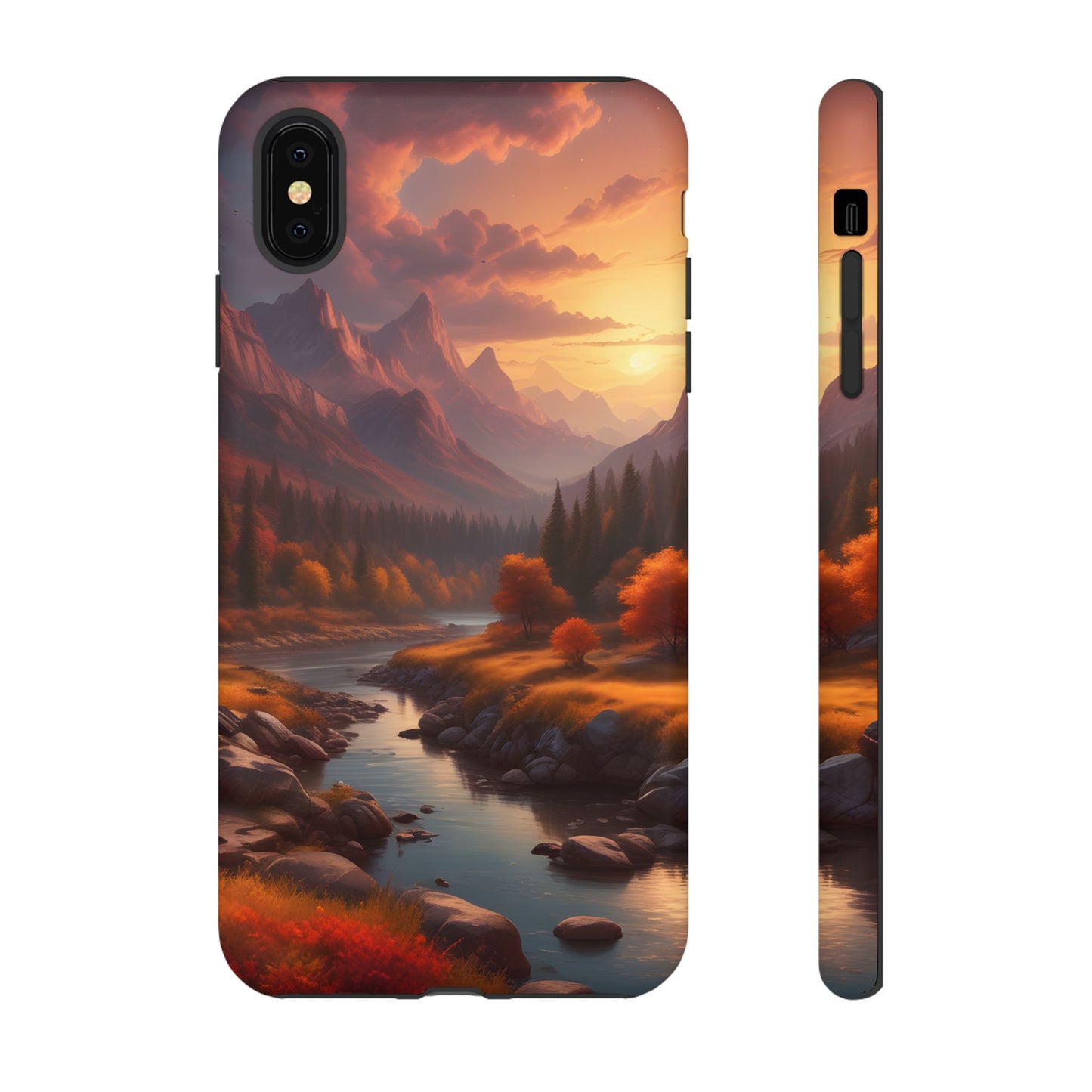 Carcasa para teléfono con diseño de atardecer otoñal en la montaña, regalo para amantes de la naturaleza, funda resistente para teléfono, accesorio para aventuras al aire libre, funda con arte paisajístico.