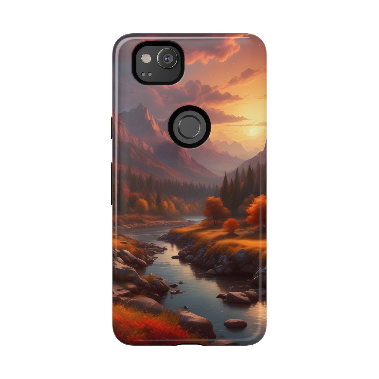 Carcasa para teléfono con diseño de atardecer otoñal en la montaña, regalo para amantes de la naturaleza, funda resistente para teléfono, accesorio para aventuras al aire libre, funda con arte paisajístico.