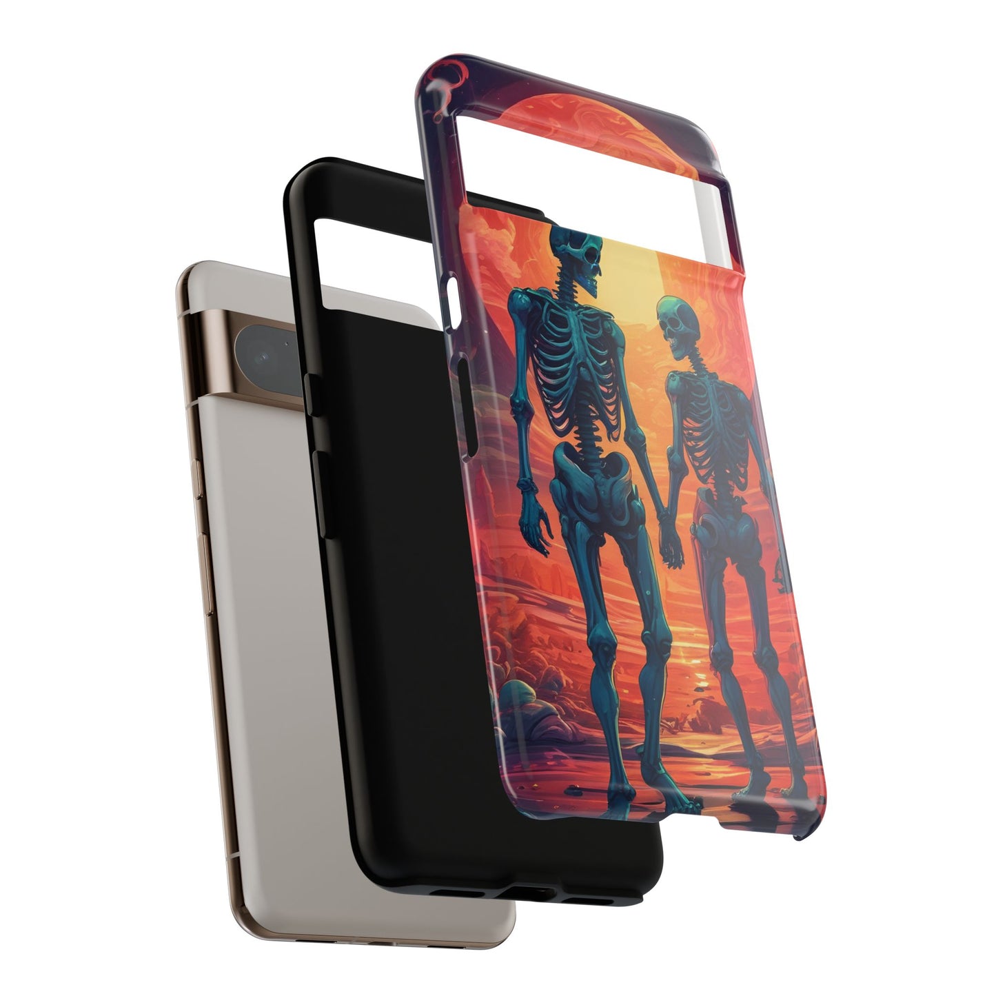 Carcasa de teléfono con esqueletos románticos, funda resistente para teléfono, accesorio de Halloween, regalo único, funda de teléfono para parejas, estética espeluznante.