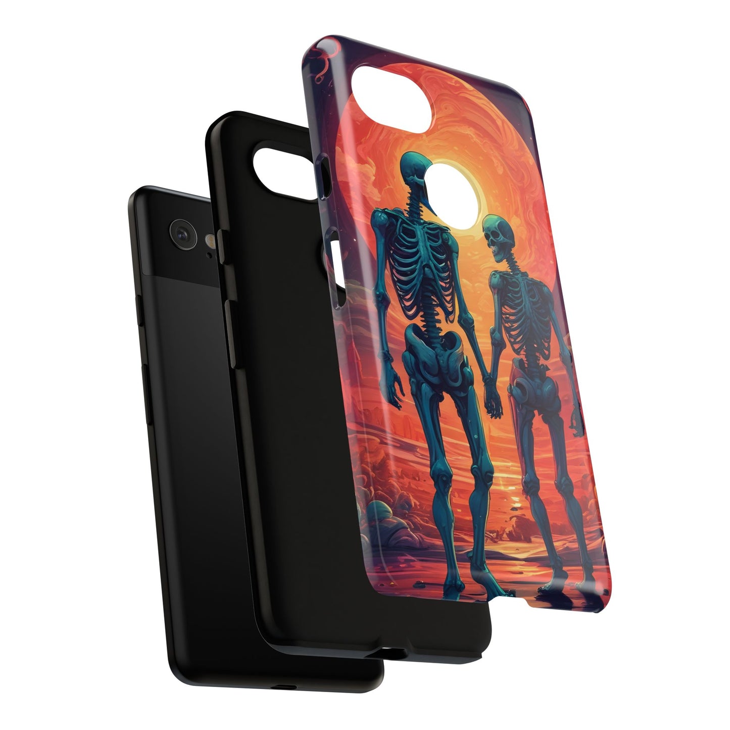 Carcasa de teléfono con esqueletos románticos, funda resistente para teléfono, accesorio de Halloween, regalo único, funda de teléfono para parejas, estética espeluznante.