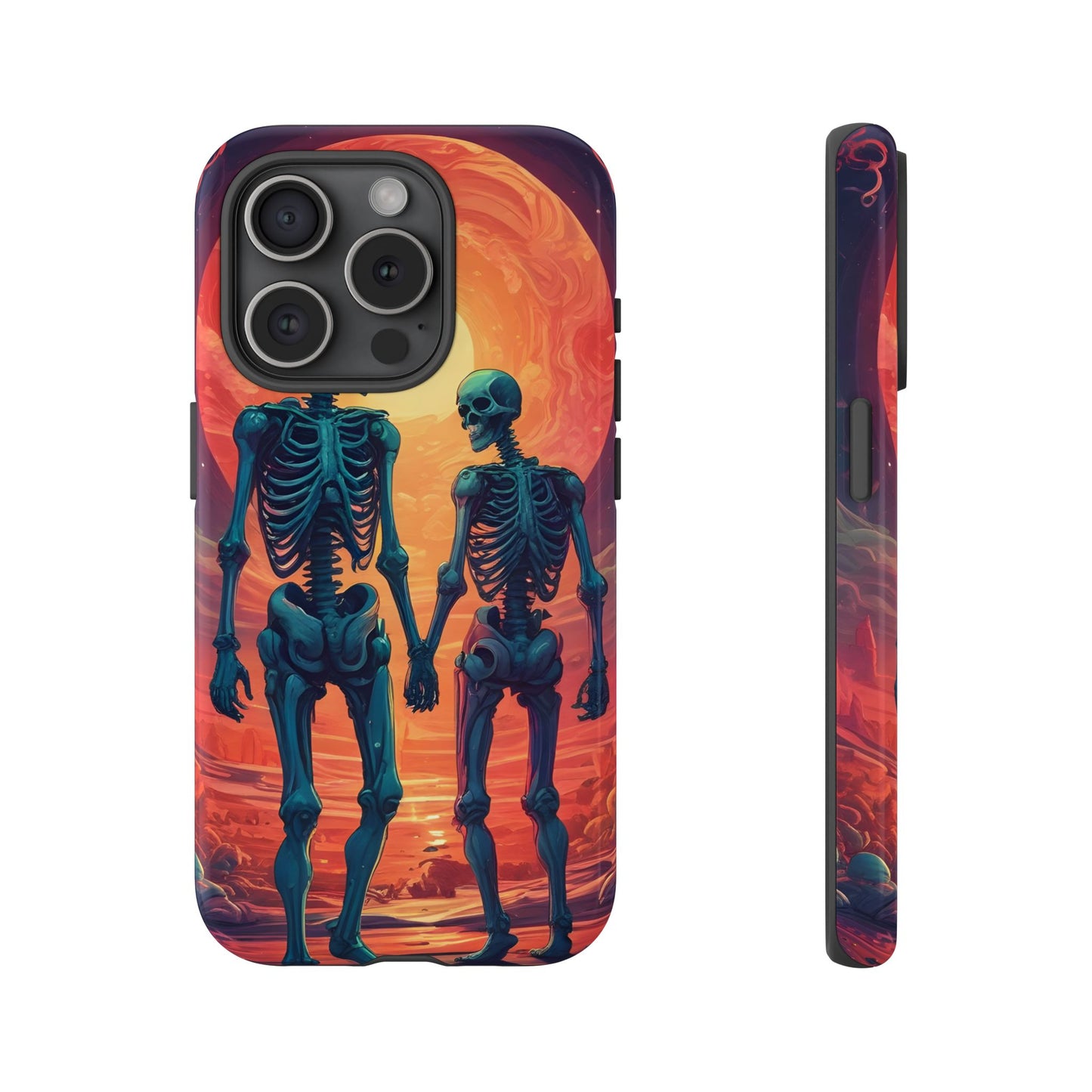 Carcasa de teléfono con esqueletos románticos, funda resistente para teléfono, accesorio de Halloween, regalo único, funda de teléfono para parejas, estética espeluznante.