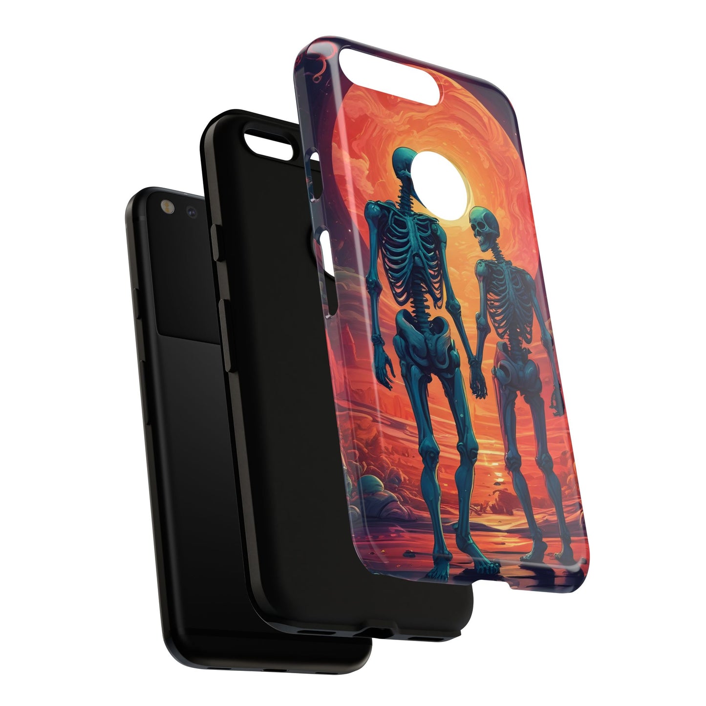 Carcasa de teléfono con esqueletos románticos, funda resistente para teléfono, accesorio de Halloween, regalo único, funda de teléfono para parejas, estética espeluznante.