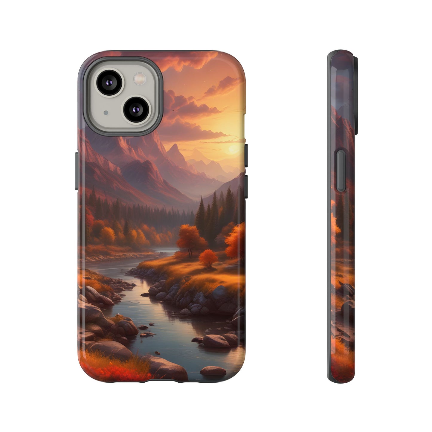 Carcasa para teléfono con diseño de atardecer otoñal en la montaña, regalo para amantes de la naturaleza, funda resistente para teléfono, accesorio para aventuras al aire libre, funda con arte paisajístico.