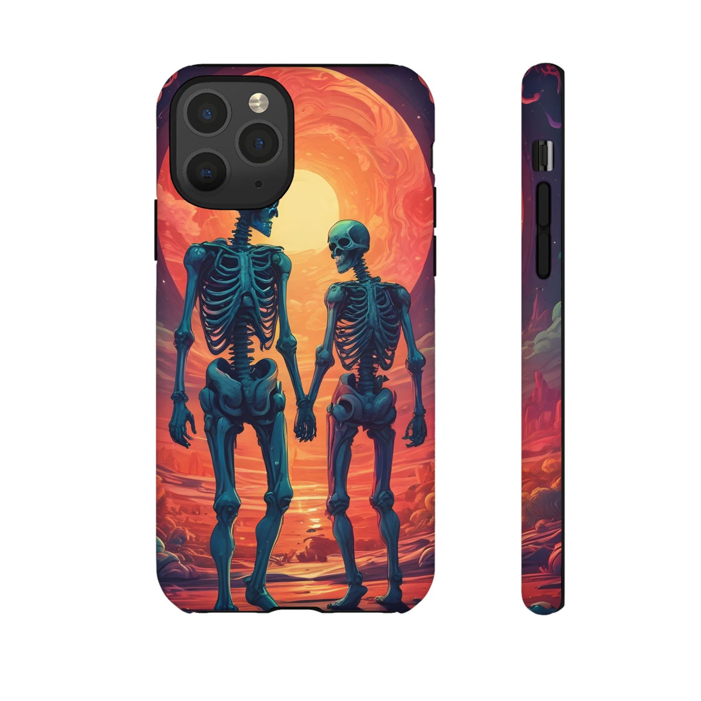 Carcasa de teléfono con esqueletos románticos, funda resistente para teléfono, accesorio de Halloween, regalo único, funda de teléfono para parejas, estética espeluznante.