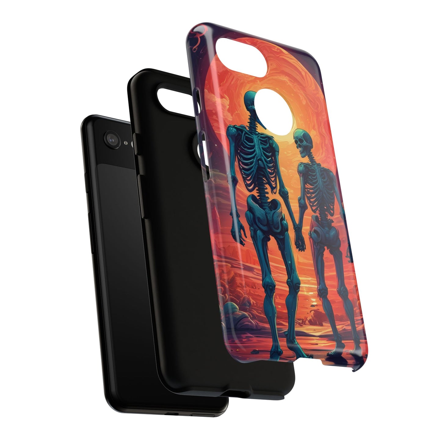 Carcasa de teléfono con esqueletos románticos, funda resistente para teléfono, accesorio de Halloween, regalo único, funda de teléfono para parejas, estética espeluznante.