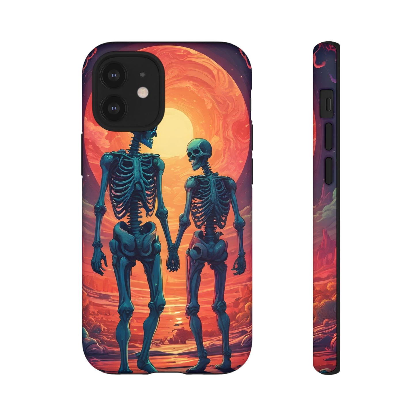 Carcasa de teléfono con esqueletos románticos, funda resistente para teléfono, accesorio de Halloween, regalo único, funda de teléfono para parejas, estética espeluznante.