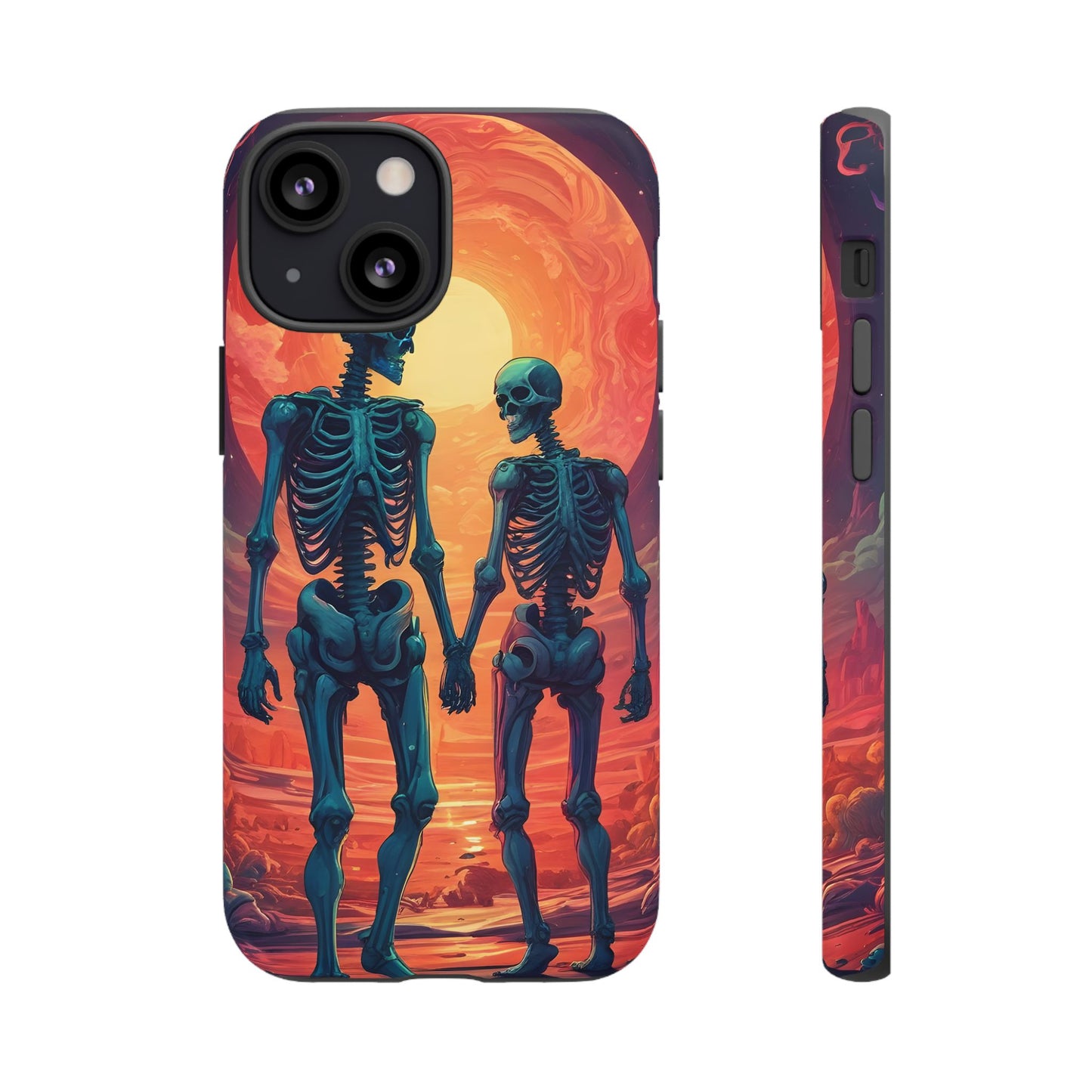 Carcasa de teléfono con esqueletos románticos, funda resistente para teléfono, accesorio de Halloween, regalo único, funda de teléfono para parejas, estética espeluznante.