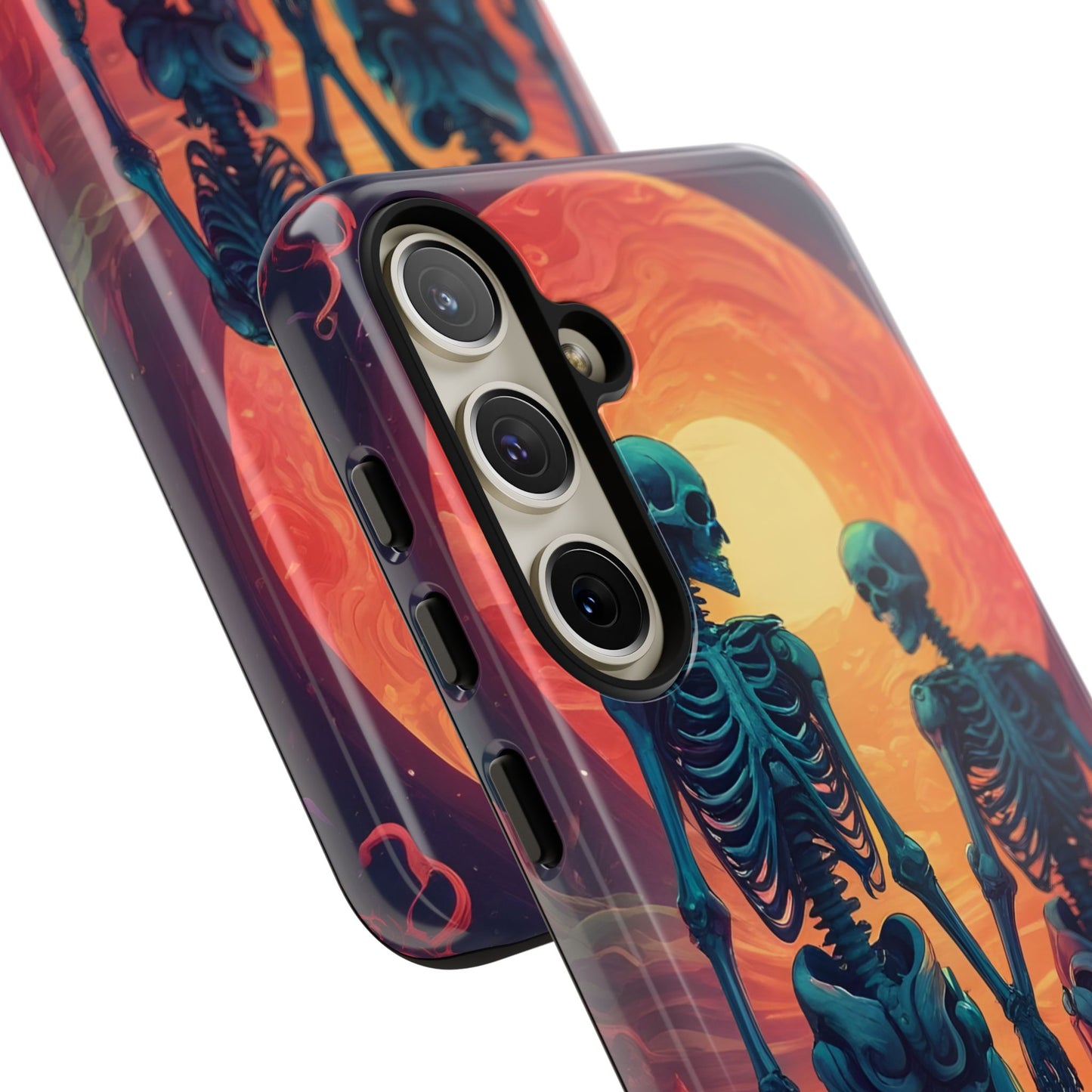 Carcasa de teléfono con esqueletos románticos, funda resistente para teléfono, accesorio de Halloween, regalo único, funda de teléfono para parejas, estética espeluznante.