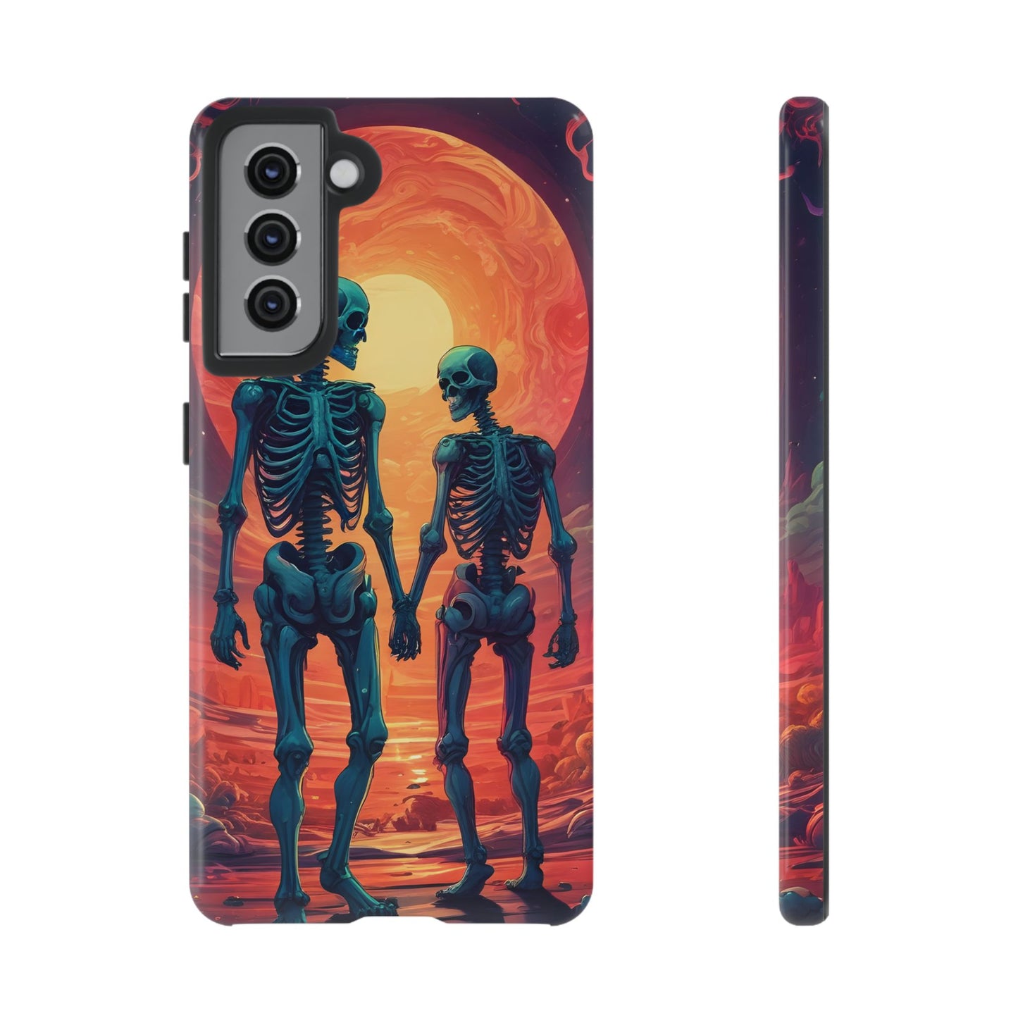 Carcasa de teléfono con esqueletos románticos, funda resistente para teléfono, accesorio de Halloween, regalo único, funda de teléfono para parejas, estética espeluznante.