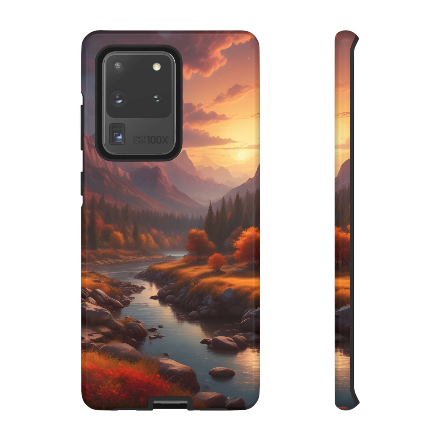 Carcasa para teléfono con diseño de atardecer otoñal en la montaña, regalo para amantes de la naturaleza, funda resistente para teléfono, accesorio para aventuras al aire libre, funda con arte paisajístico.