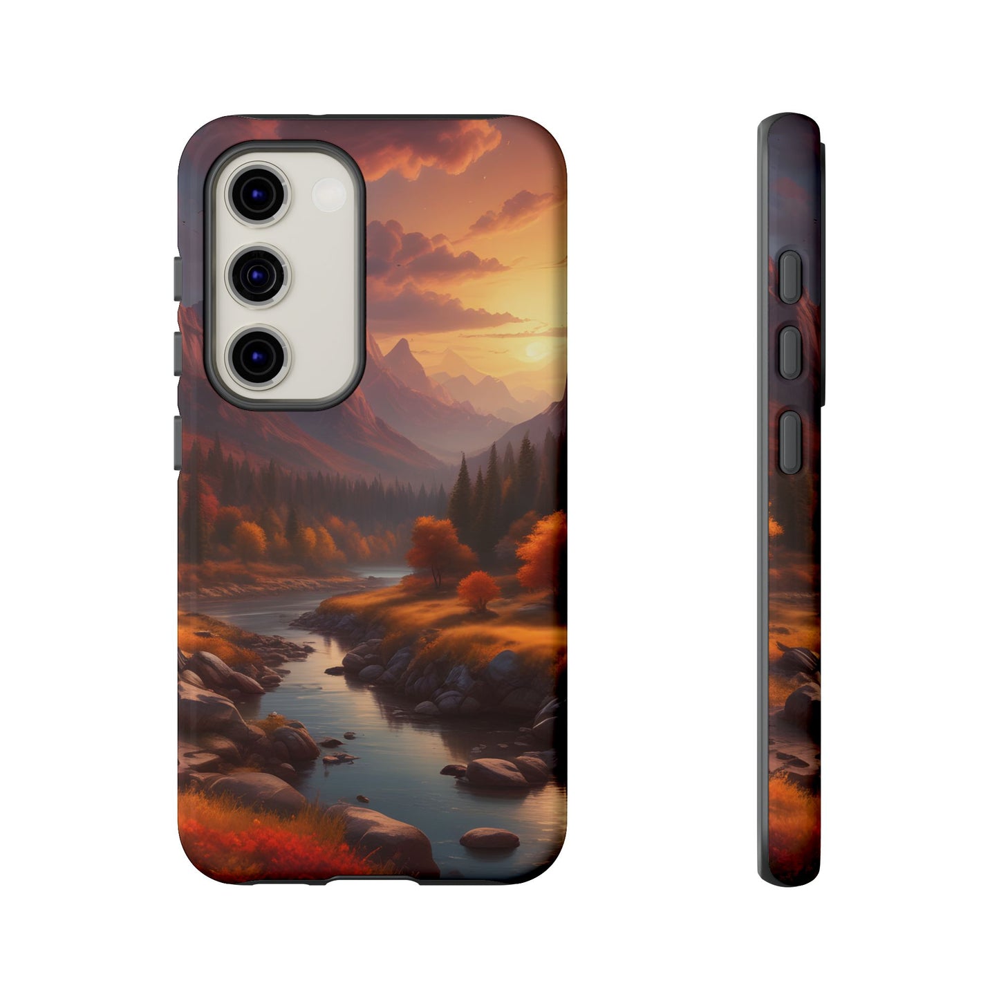 Carcasa para teléfono con diseño de atardecer otoñal en la montaña, regalo para amantes de la naturaleza, funda resistente para teléfono, accesorio para aventuras al aire libre, funda con arte paisajístico.