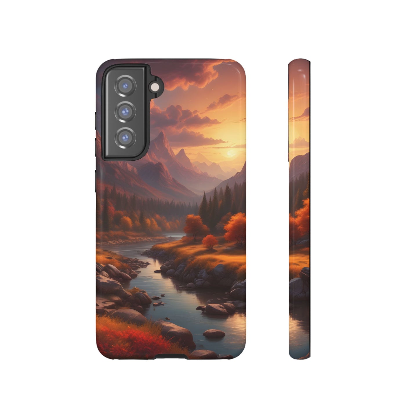 Carcasa para teléfono con diseño de atardecer otoñal en la montaña, regalo para amantes de la naturaleza, funda resistente para teléfono, accesorio para aventuras al aire libre, funda con arte paisajístico.