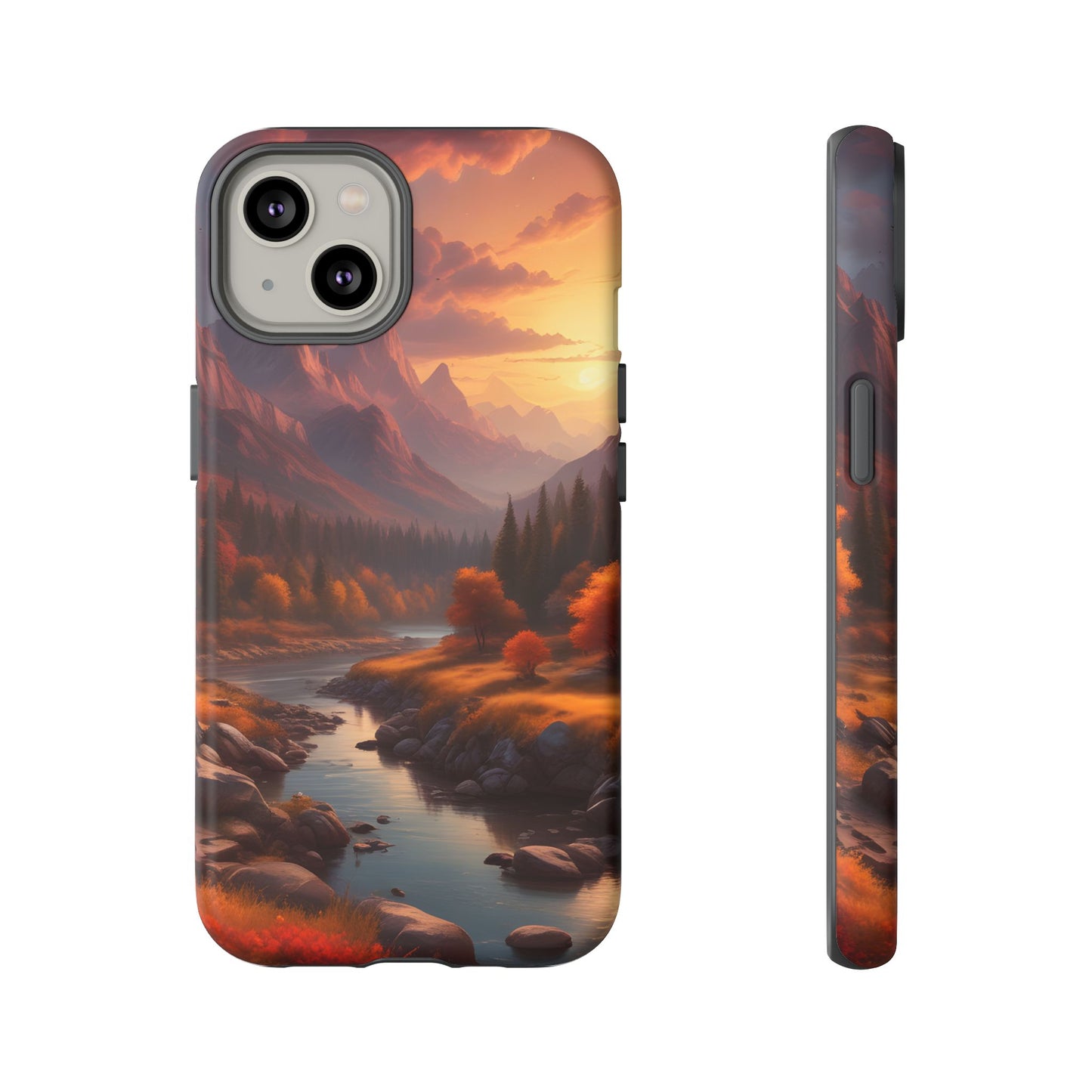 Carcasa para teléfono con diseño de atardecer otoñal en la montaña, regalo para amantes de la naturaleza, funda resistente para teléfono, accesorio para aventuras al aire libre, funda con arte paisajístico.
