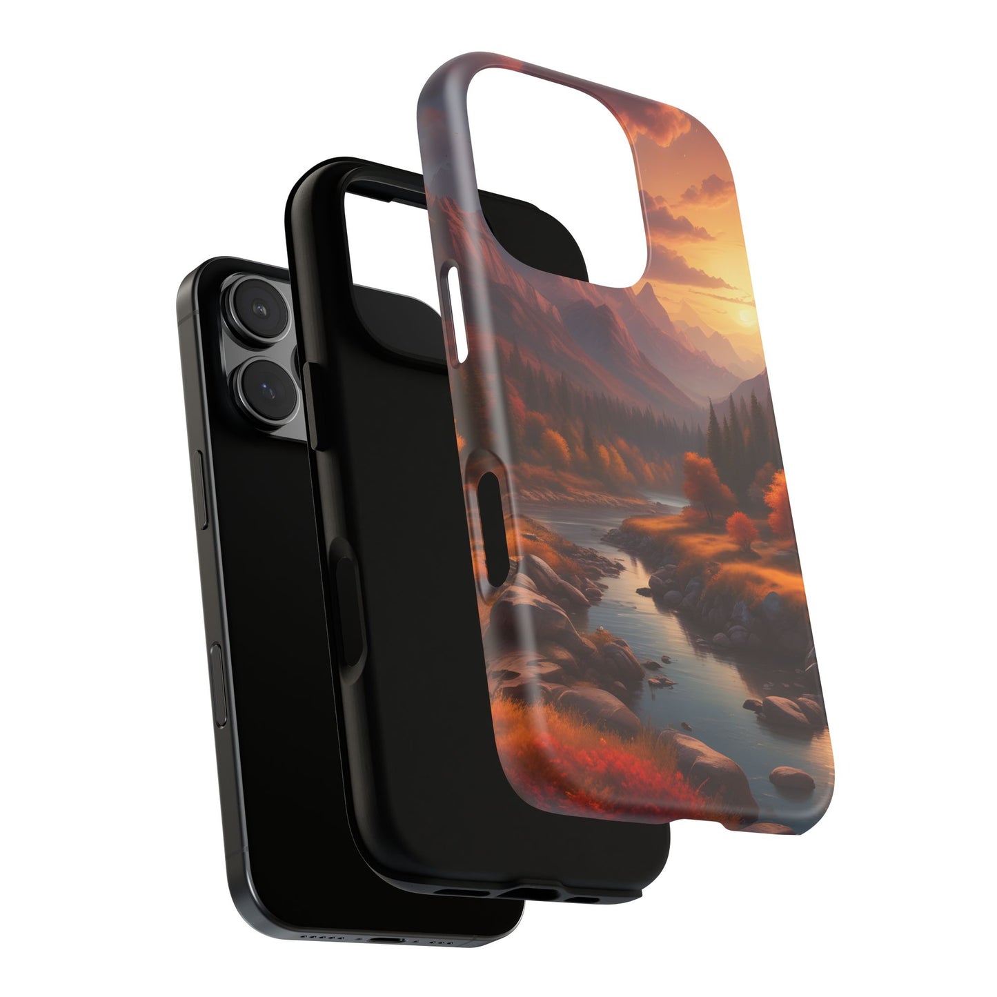 Carcasa para teléfono con diseño de atardecer otoñal en la montaña, regalo para amantes de la naturaleza, funda resistente para teléfono, accesorio para aventuras al aire libre, funda con arte paisajístico.