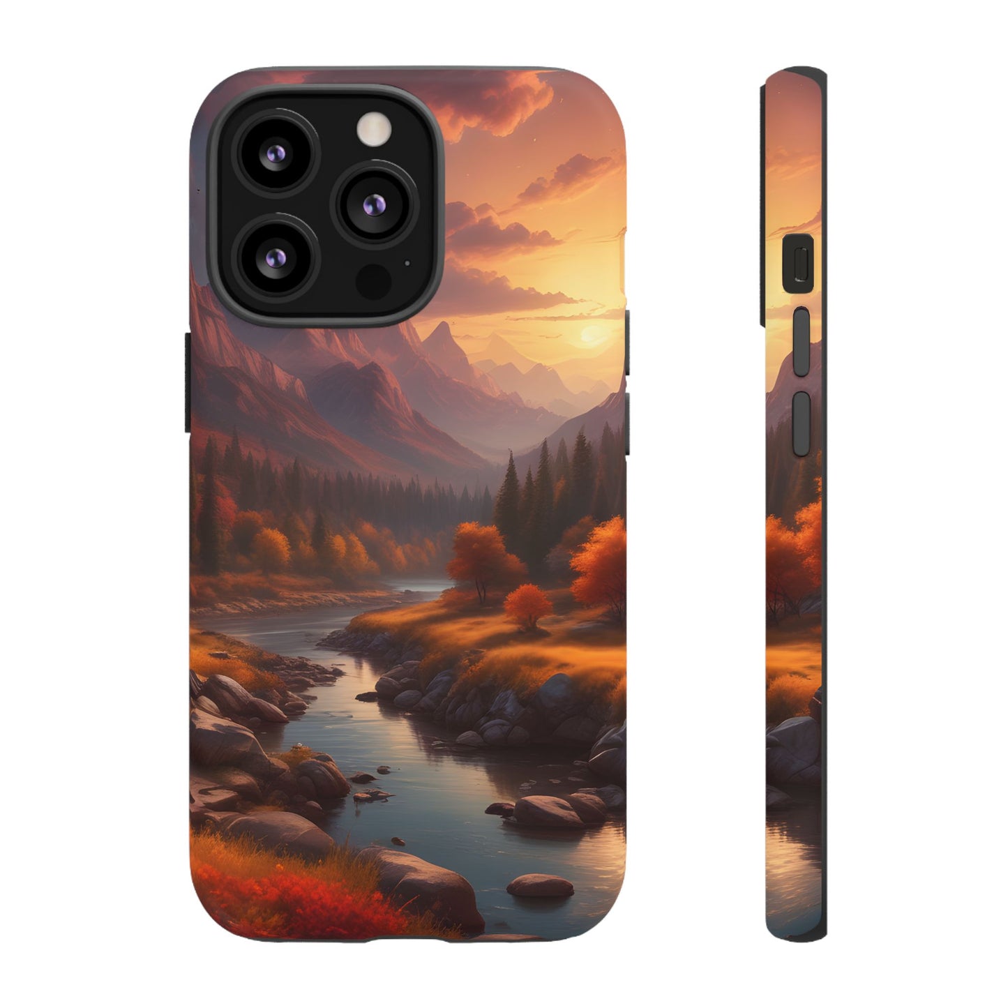 Carcasa para teléfono con diseño de atardecer otoñal en la montaña, regalo para amantes de la naturaleza, funda resistente para teléfono, accesorio para aventuras al aire libre, funda con arte paisajístico.