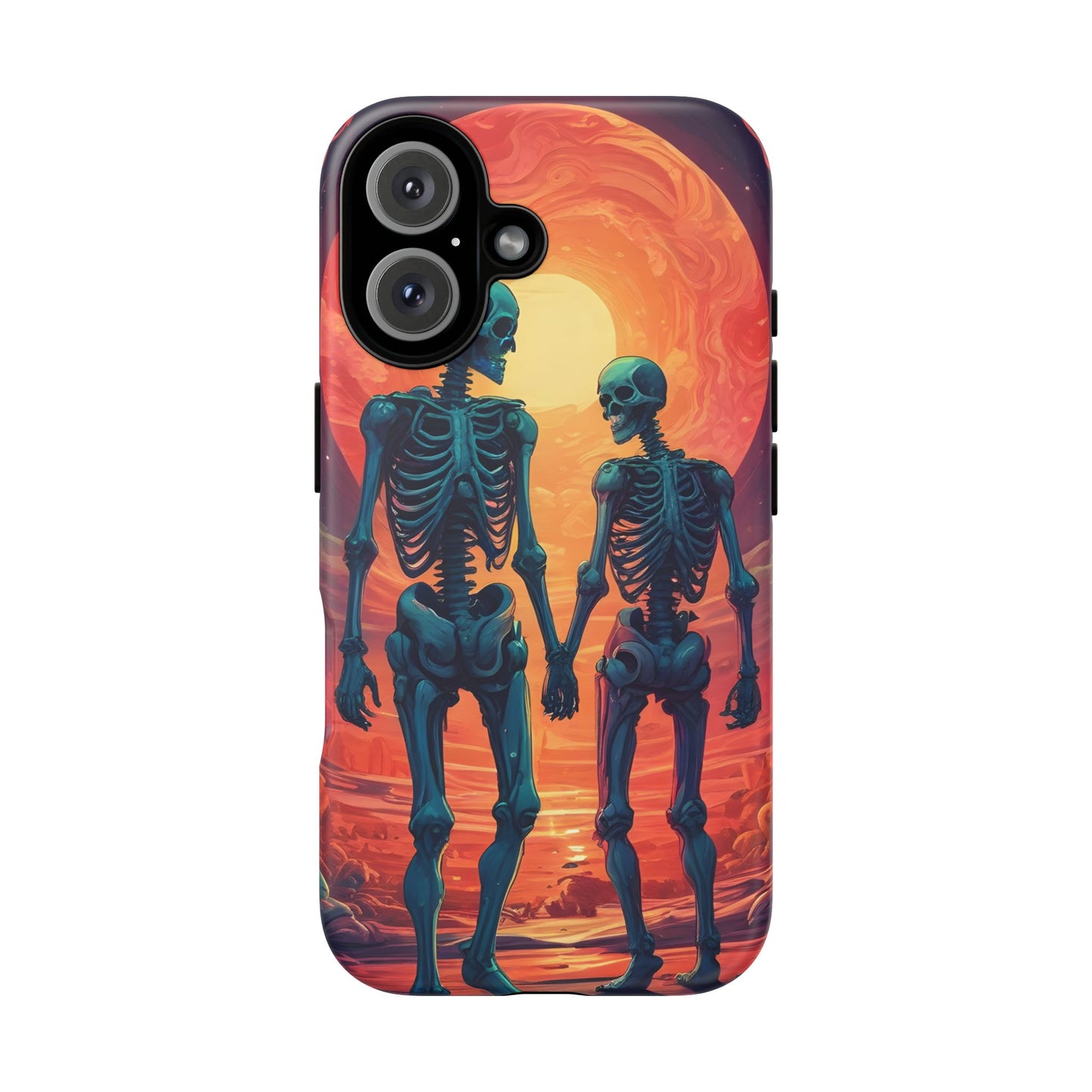 Carcasa de teléfono con esqueletos románticos, funda resistente para teléfono, accesorio de Halloween, regalo único, funda de teléfono para parejas, estética espeluznante.