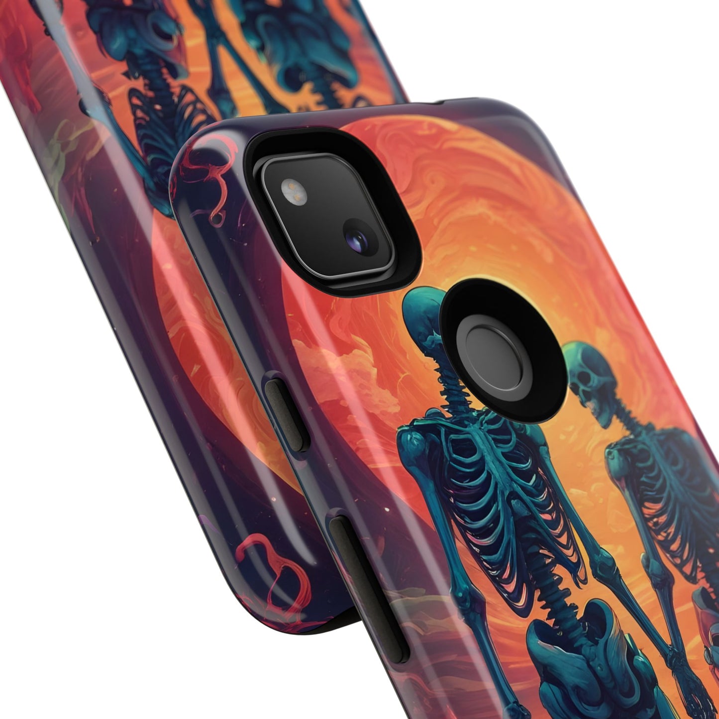 Carcasa de teléfono con esqueletos románticos, funda resistente para teléfono, accesorio de Halloween, regalo único, funda de teléfono para parejas, estética espeluznante.