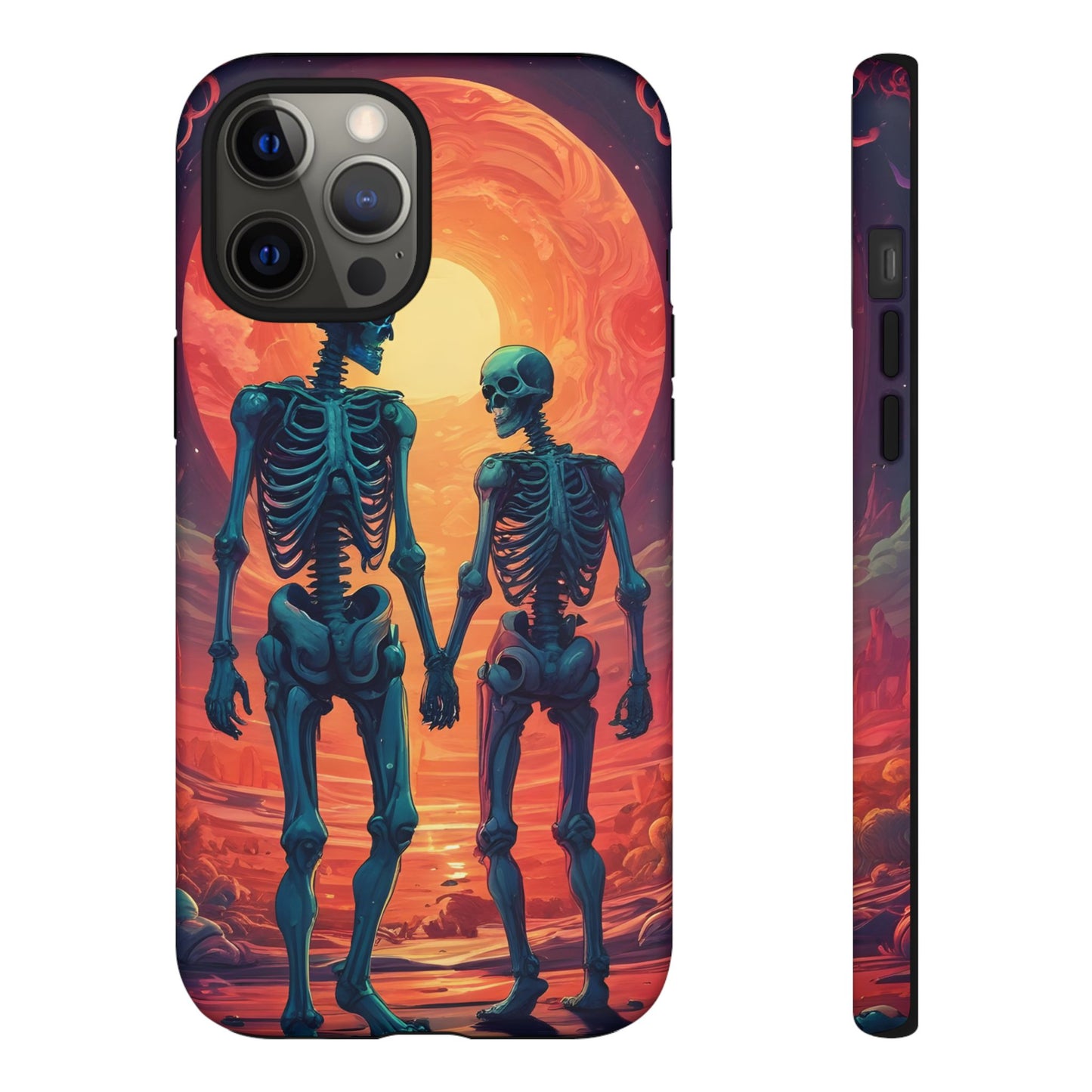 Carcasa de teléfono con esqueletos románticos, funda resistente para teléfono, accesorio de Halloween, regalo único, funda de teléfono para parejas, estética espeluznante.