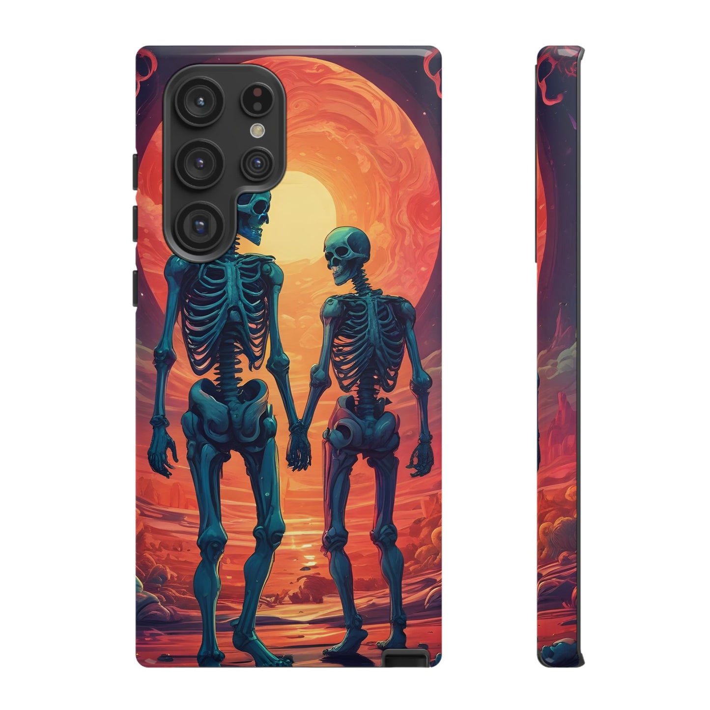 Carcasa de teléfono con esqueletos románticos, funda resistente para teléfono, accesorio de Halloween, regalo único, funda de teléfono para parejas, estética espeluznante.